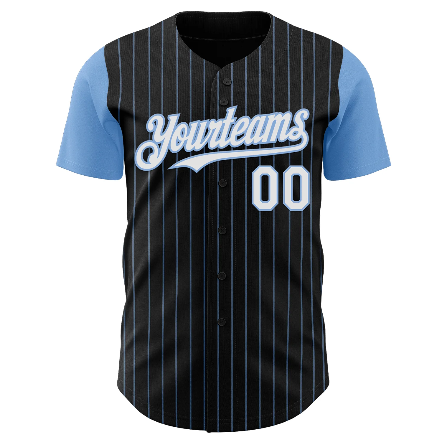 Custom Black Light Blue Pinstripe White Authentic Two Tone Baseball Jersey - Image 2