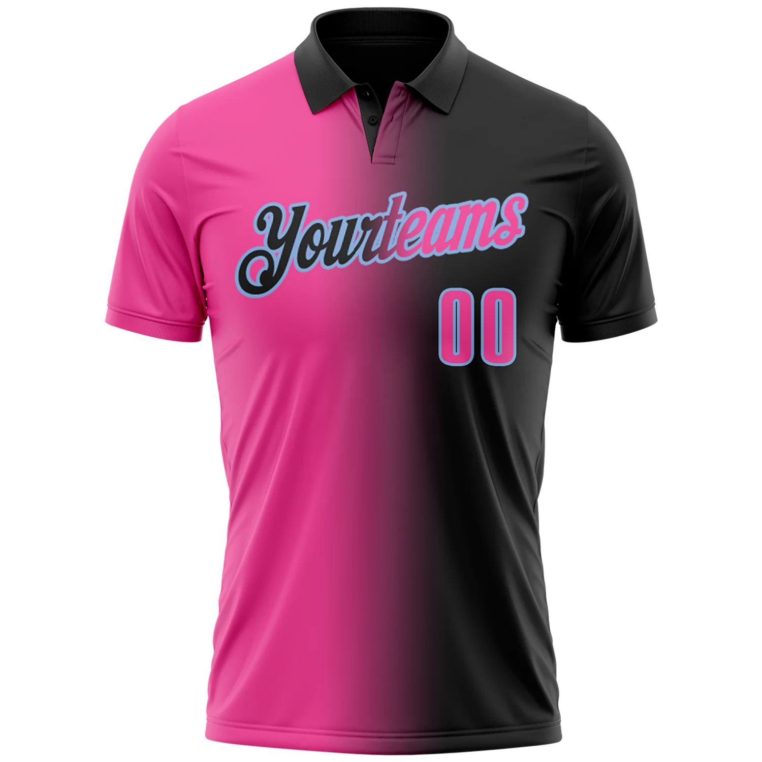 Custom Black Pink-Light Blue 3D Gradient Fashion Performance Polo Shirt - Image 2