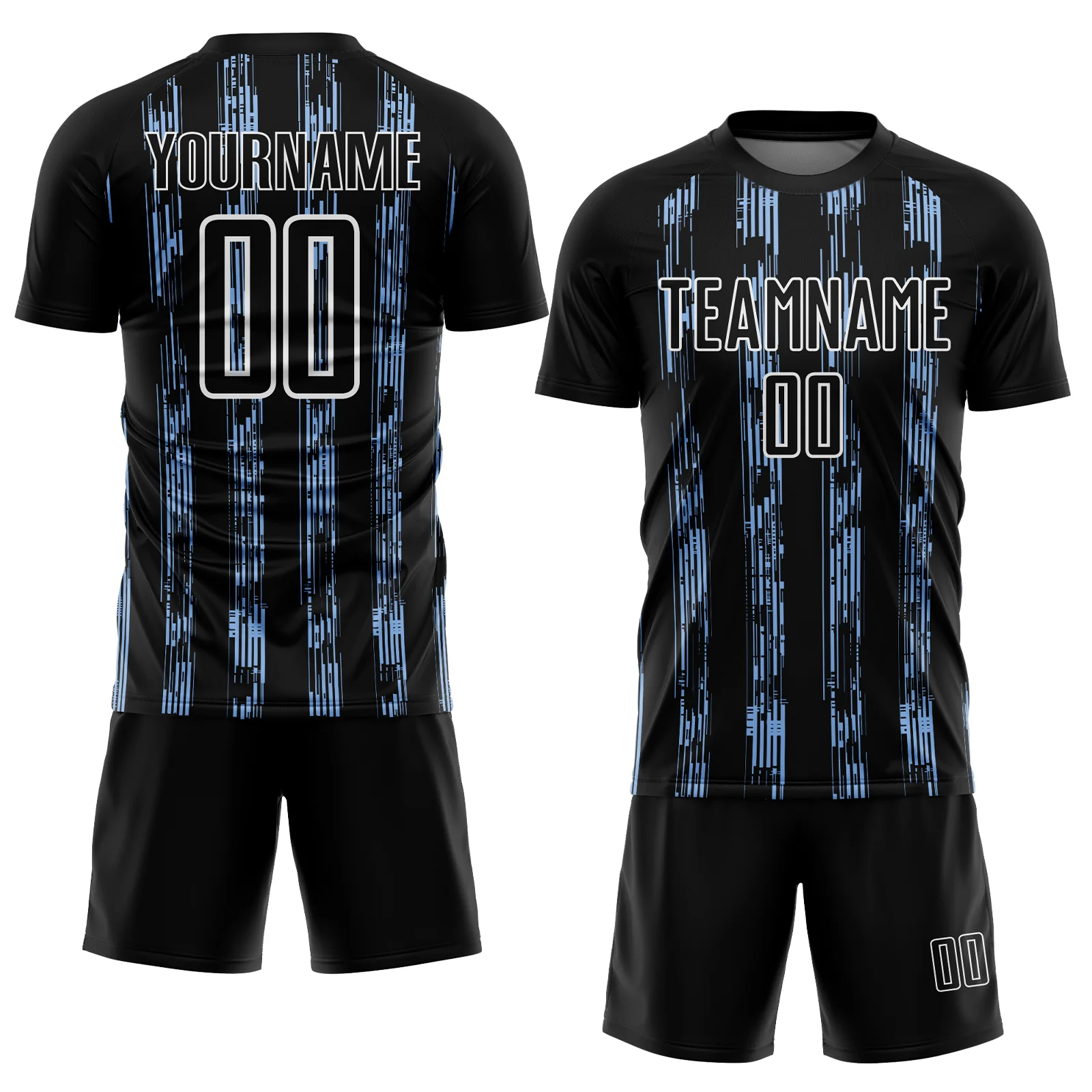 Custom Black Light Blue-White Line Sublimation Soccer Uniform Jersey - Image 2
