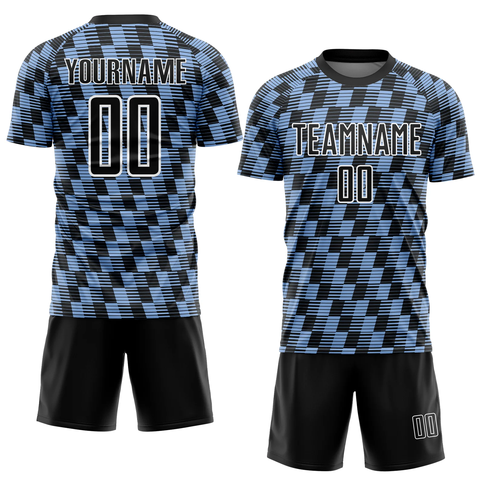 Custom Black Light Blue-White Line Sublimation Soccer Uniform Jersey - Image 2