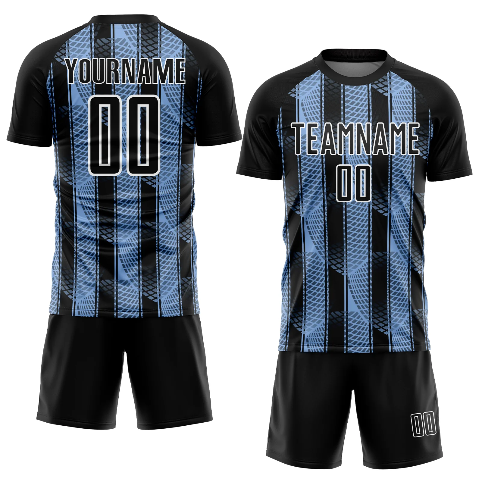 Custom Black Light Blue-White Abstract Network Sublimation Soccer Uniform Jersey - Image 2