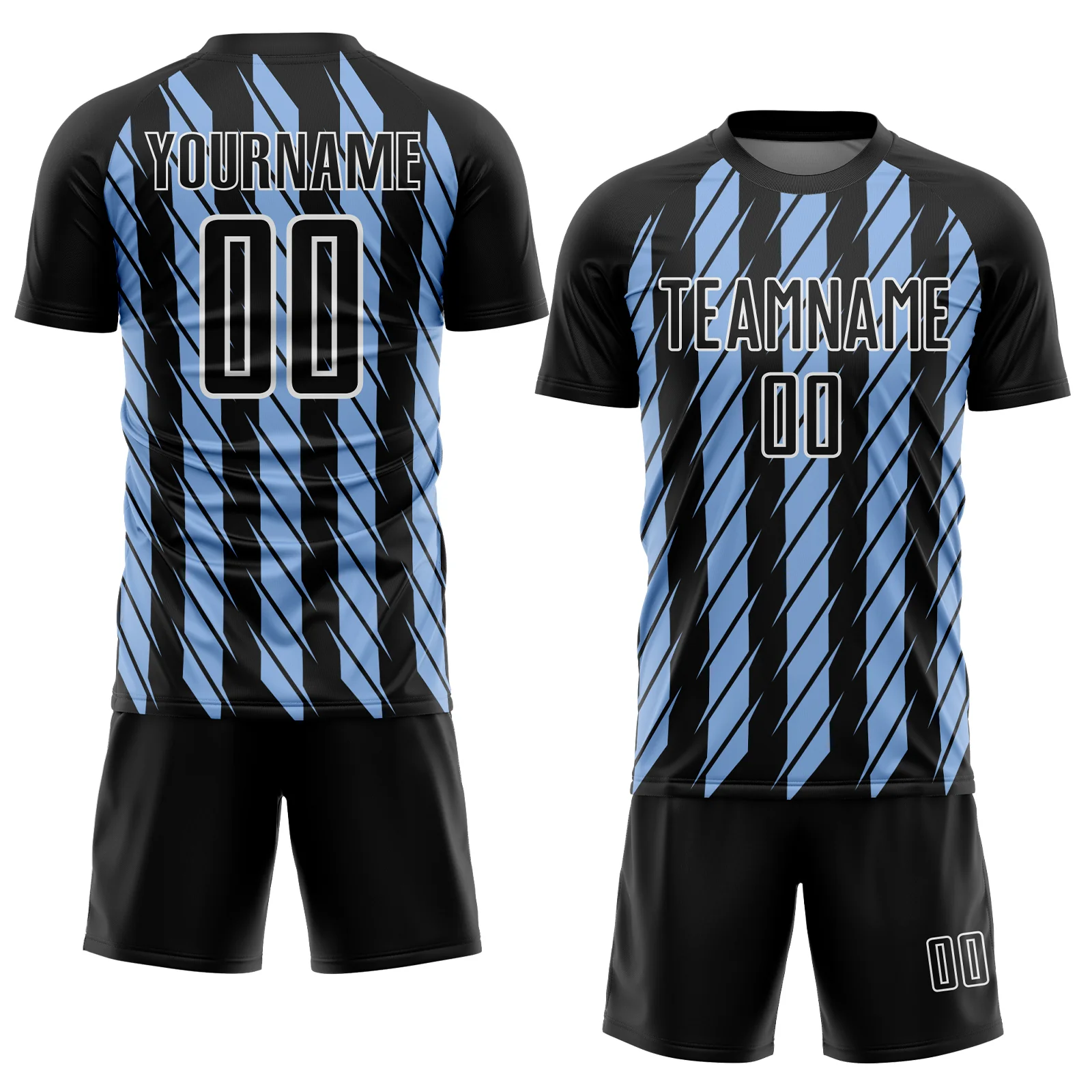 Custom Black Light Blue-White Stripe Line Sublimation Soccer Uniform Jersey - Image 2
