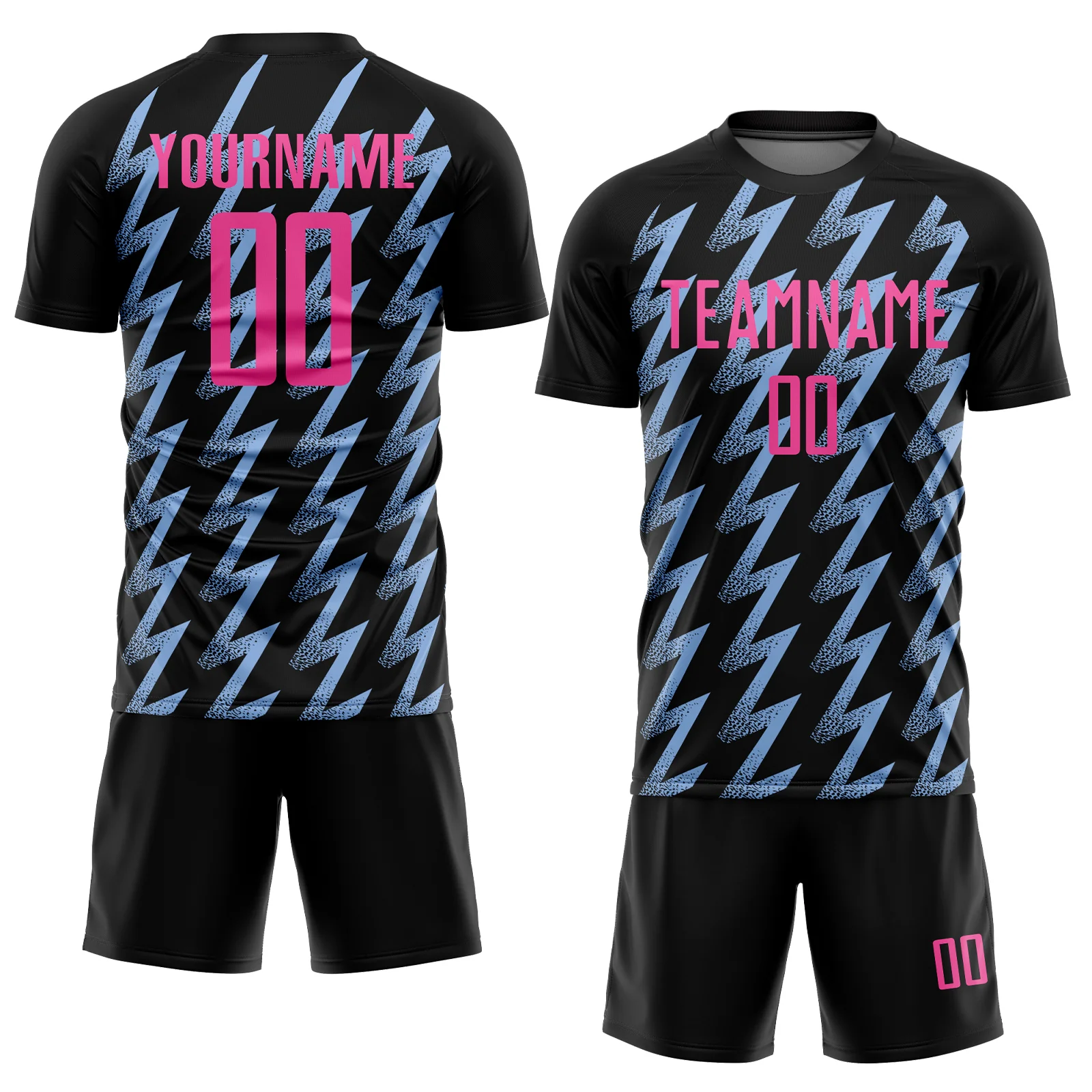Custom Black Pink-Light Blue Zigzag Shape Sublimation Soccer Uniform Jersey - Image 2