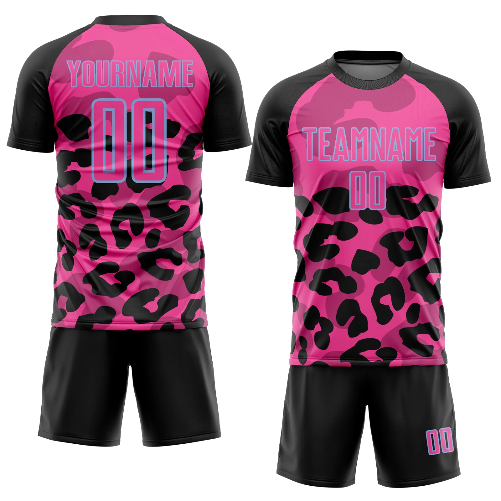 Custom Black Pink-Light Blue Animal Leopard Print Sports Sublimation Soccer Uniform Jersey - Image 2