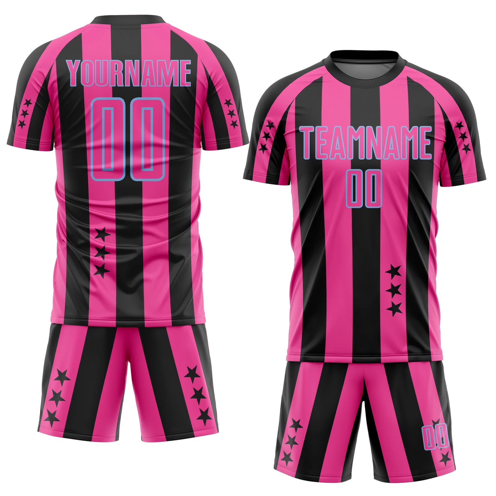 Custom Black Pink-Light Blue Stars And Stripes Sports Sublimation Soccer Uniform Jersey - Image 2