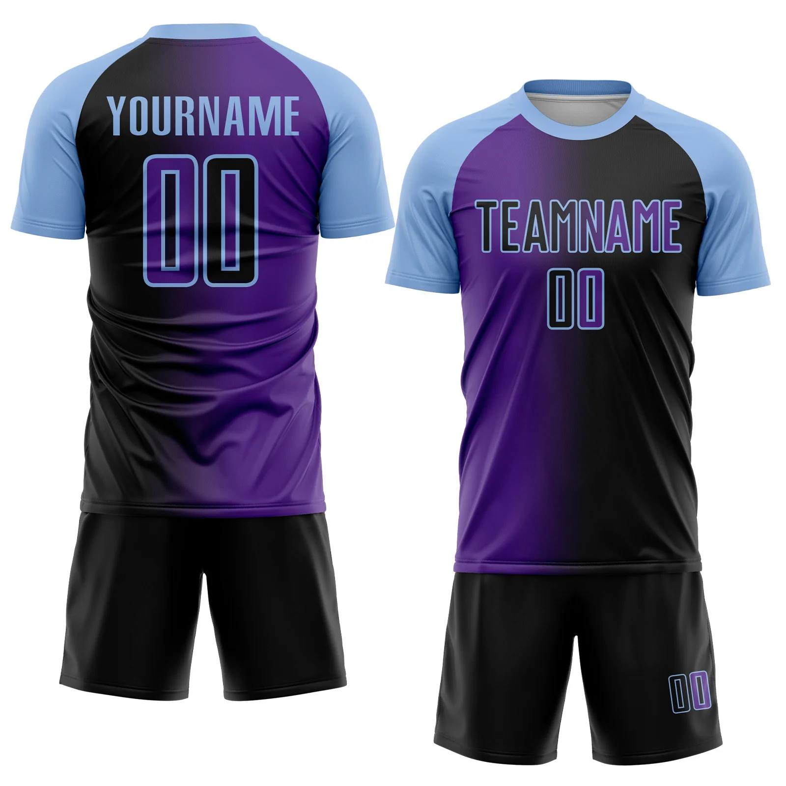 Custom Black Purple-Light Blue Sublimation Gradient Fashion Soccer Uniform Jersey - Image 2