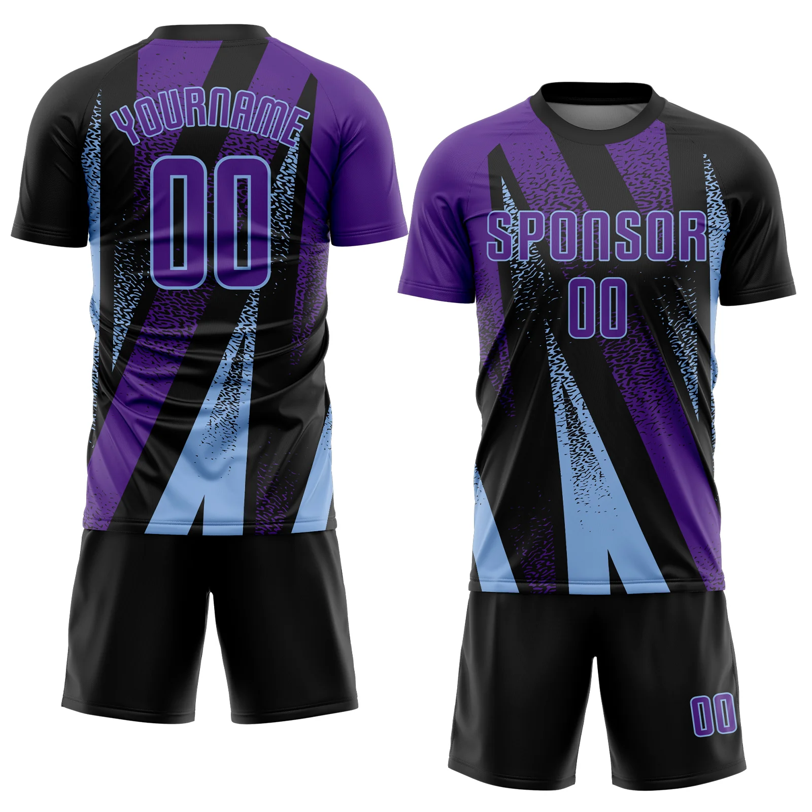 Custom Black Purple-Light Blue Radial Burst Sports Sublimation Soccer Uniform Jersey - Image 2