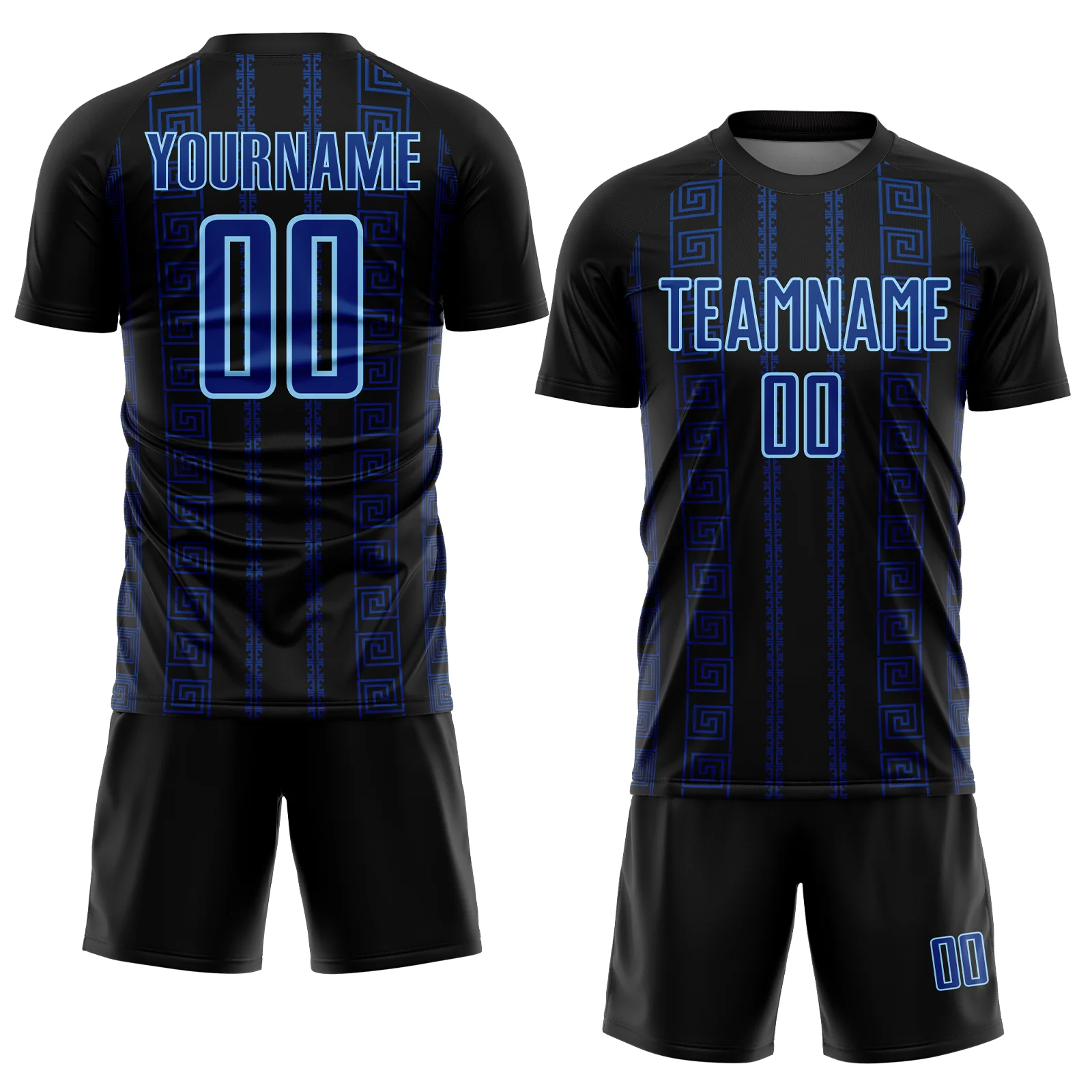 Custom Black Royal-Light Blue Geometric Shape Sublimation Soccer Uniform Jersey - Image 2