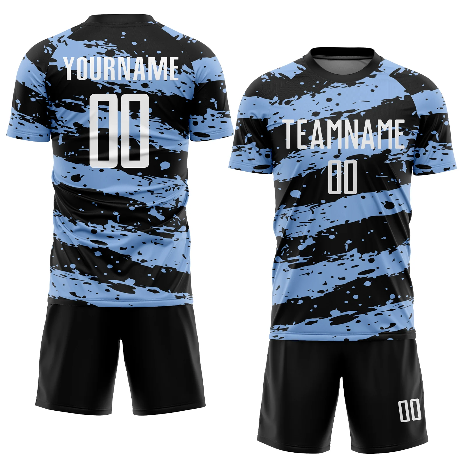 Custom Black White-Light Blue Splash Sublimation Soccer Uniform Jersey - Image 2
