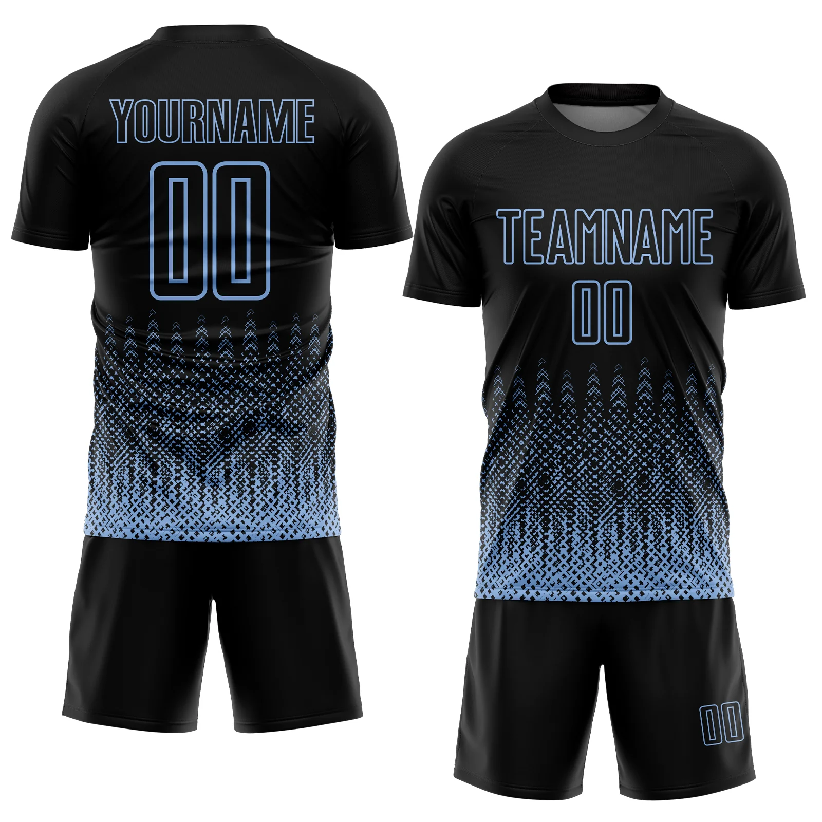 Custom Black Light Blue Geometric Shape Sublimation Soccer Uniform Jersey - Image 2