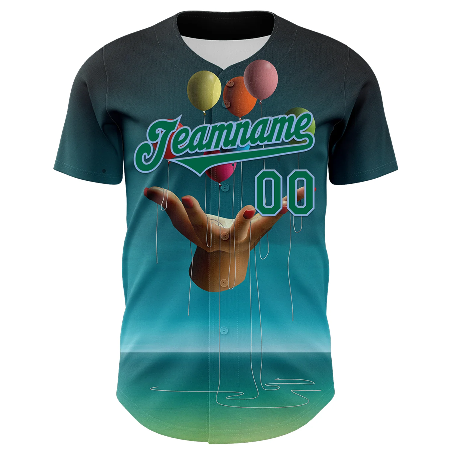 Custom Blue Kelly Green-Light Blue 3D Marcel Caram Allegory With Hand Authentic Baseball Jersey - Image 2