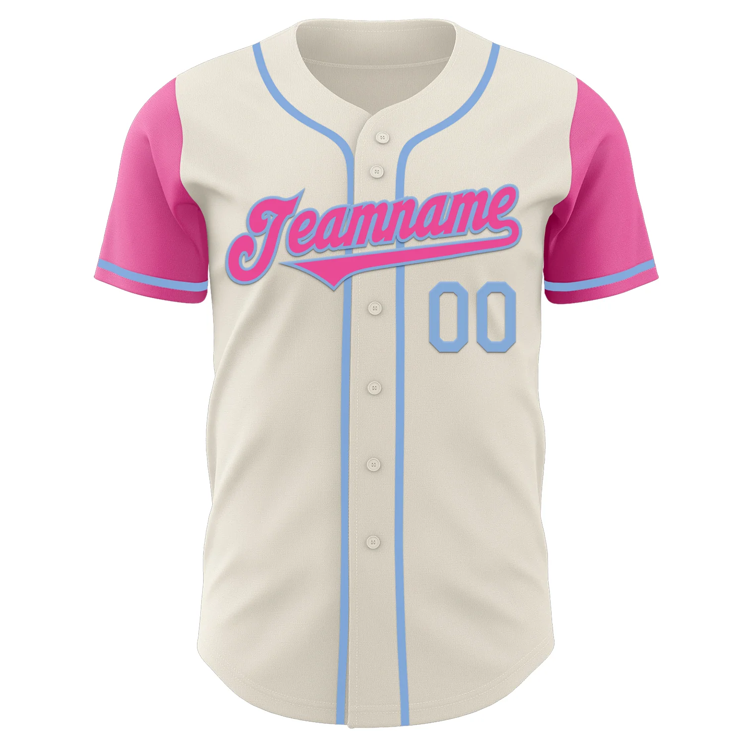Custom Cream Pink-Light Blue Authentic Two Tone Baseball Jersey - Image 2