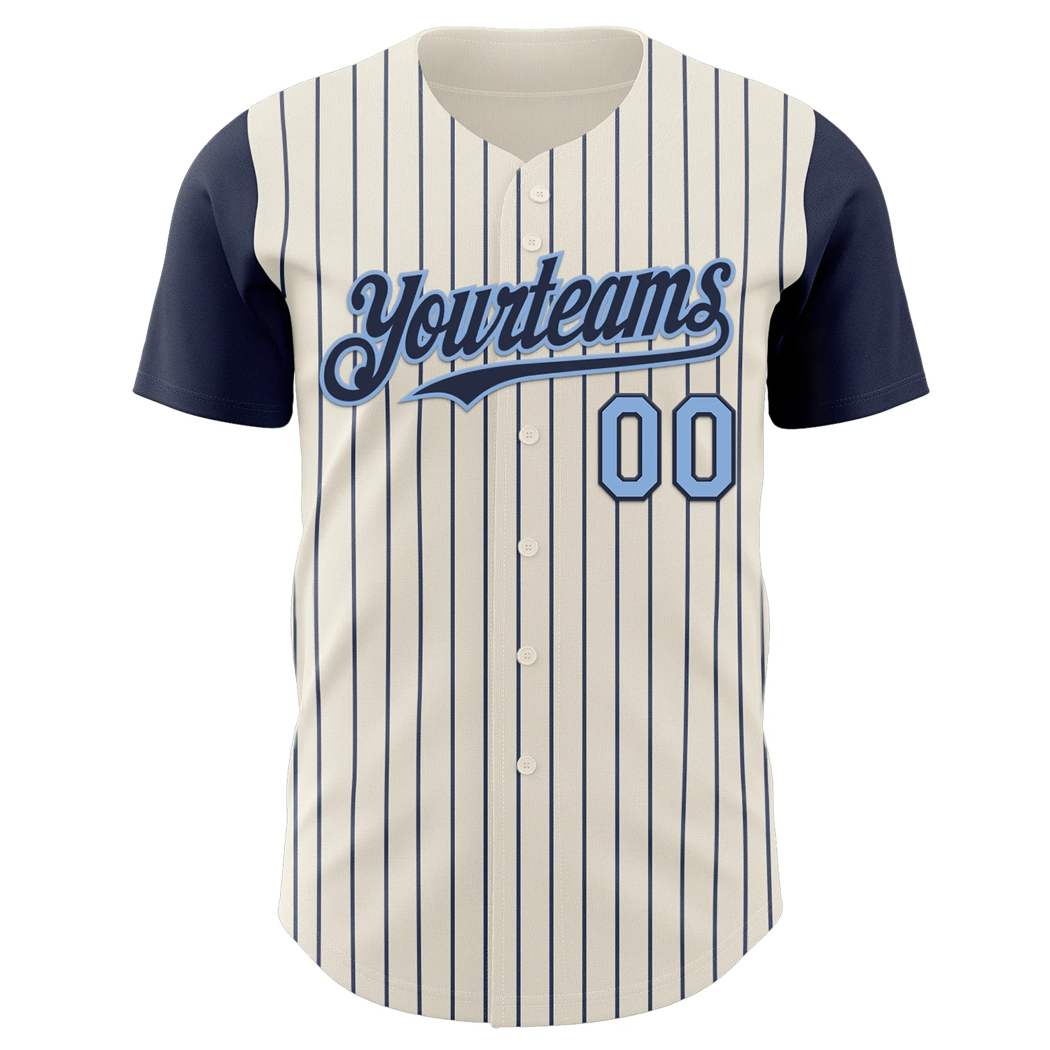 Custom Cream Navy Pinstripe Light Blue Authentic Two Tone Baseball Jersey - Image 2