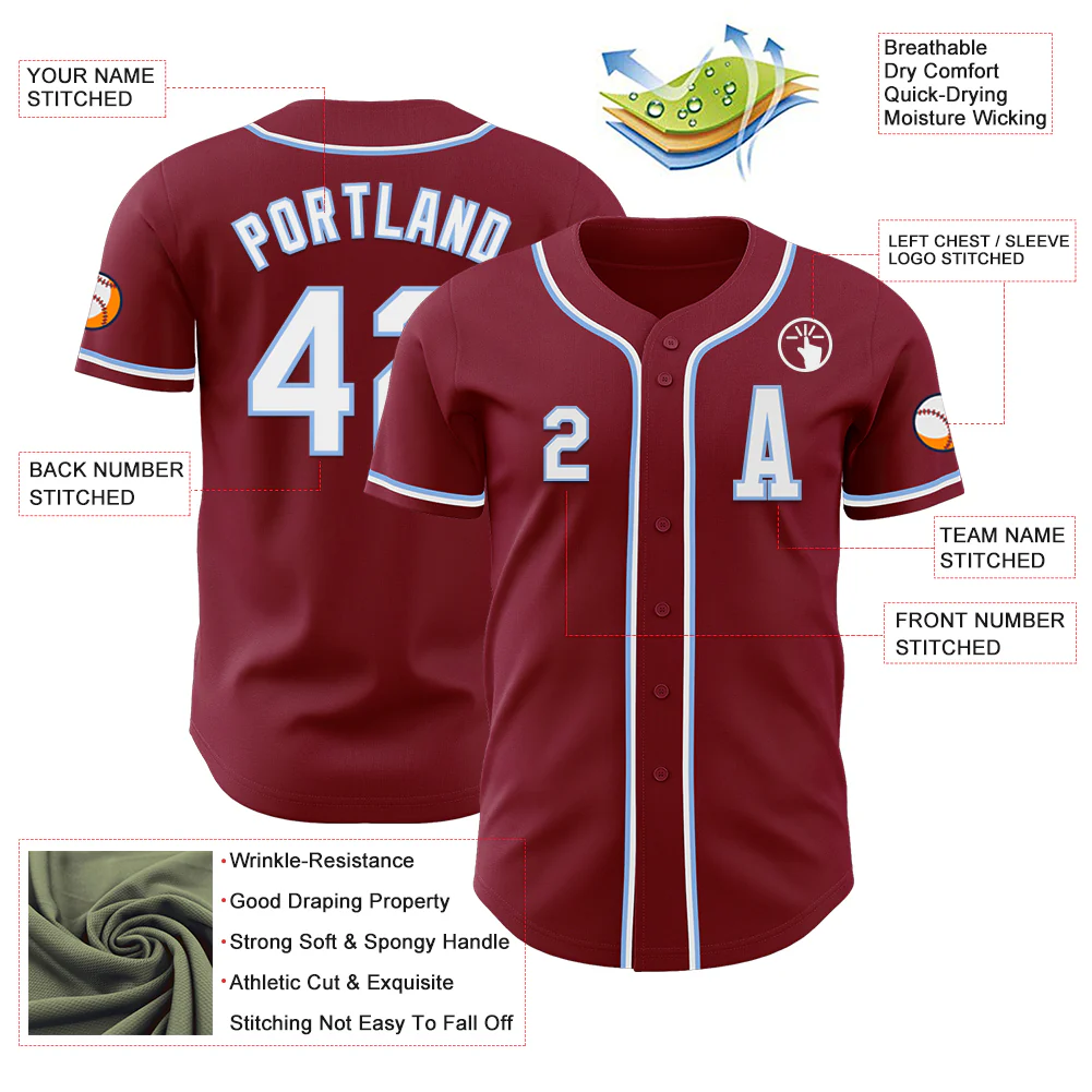 Custom Crimson White-Light Blue Authentic Baseball Jersey - Image 2