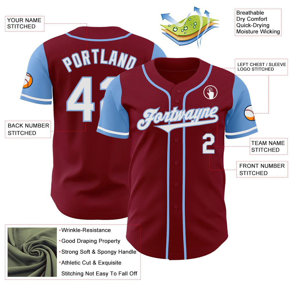 Custom Crimson White-Light Blue Authentic Two Tone Baseball Jersey - Image 3