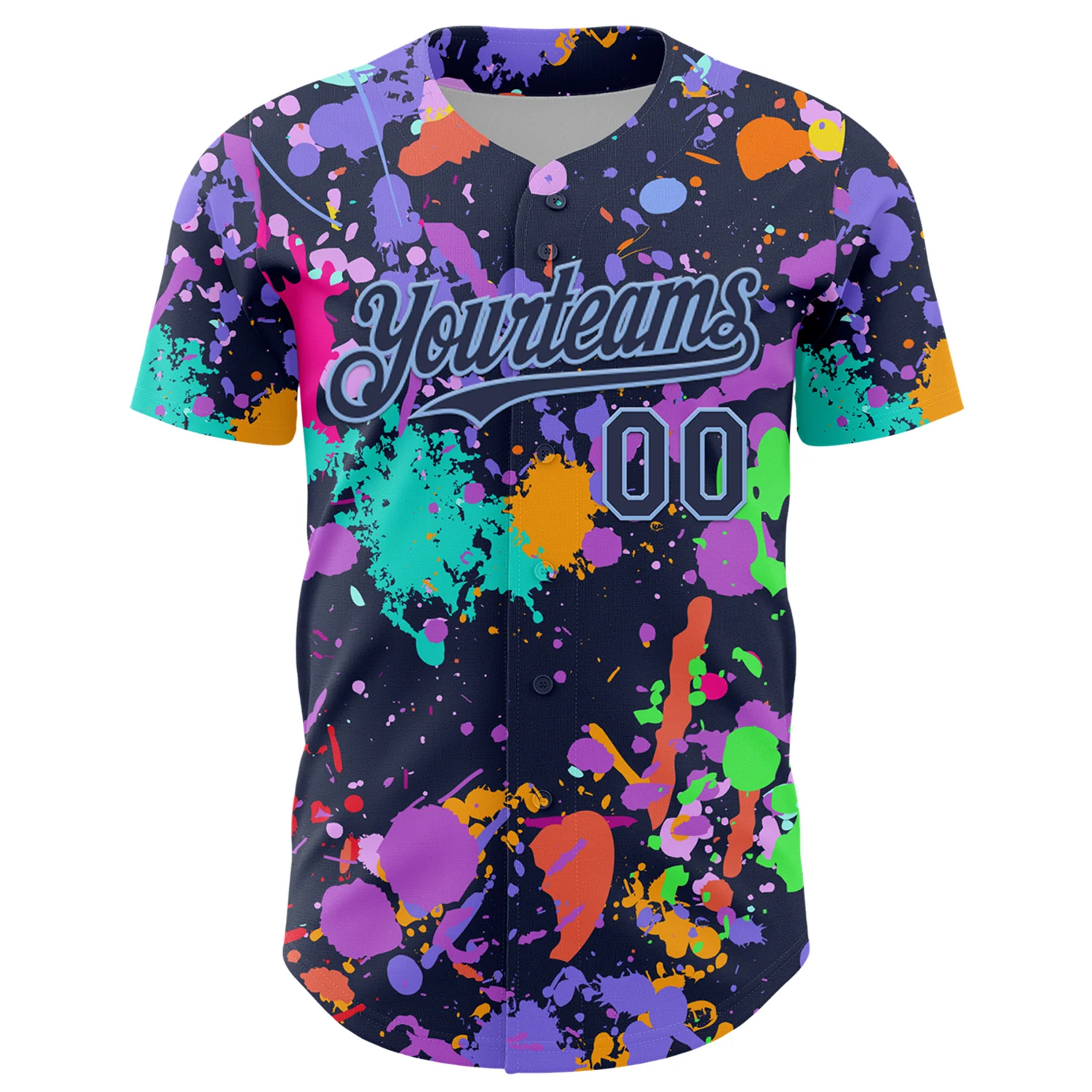 Custom Graffiti Pattern Navy-Light Blue Authentic Baseball Jersey - Image 2