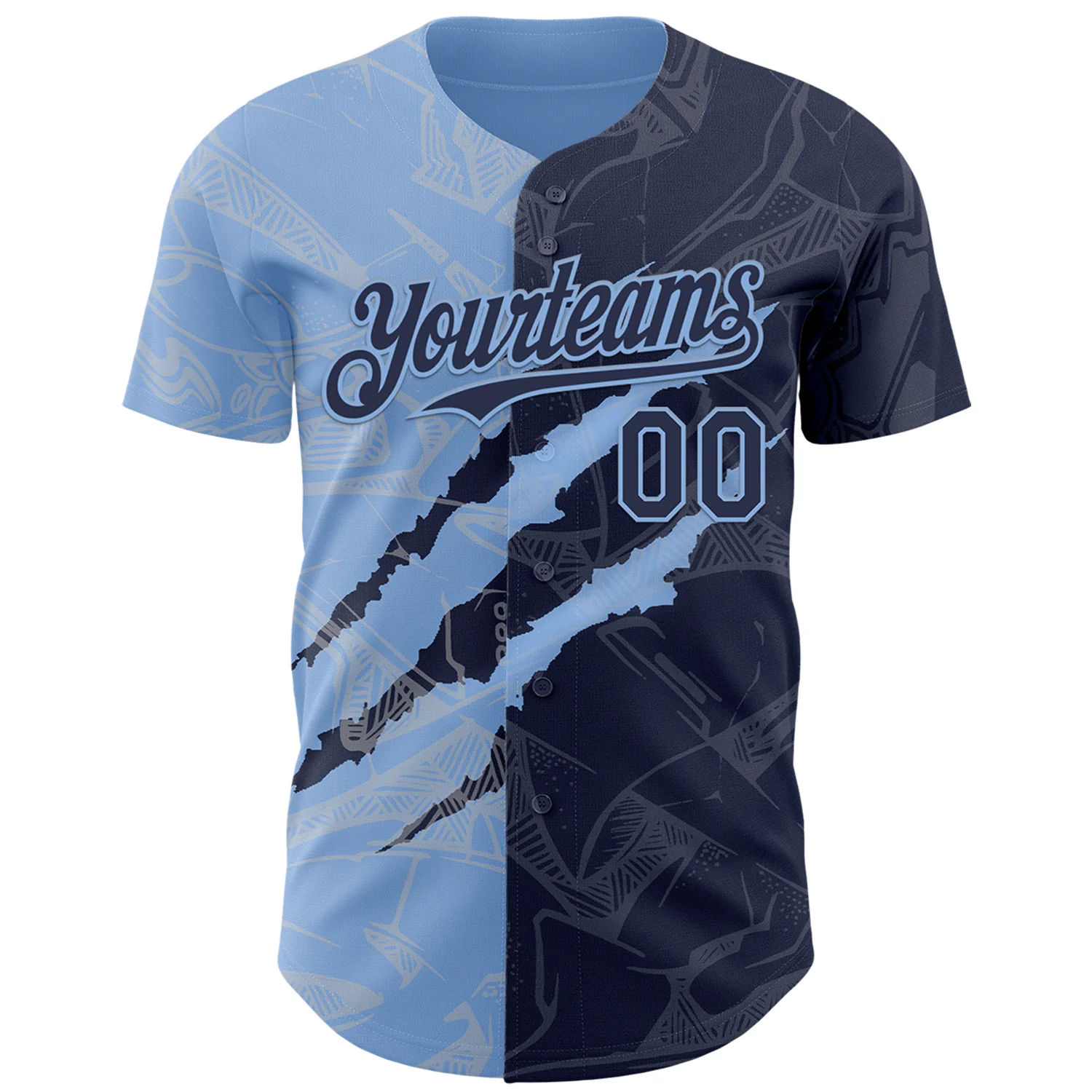 Custom Graffiti Pattern Navy-Light Blue 3D Scratch Authentic Baseball Jersey - Image 2