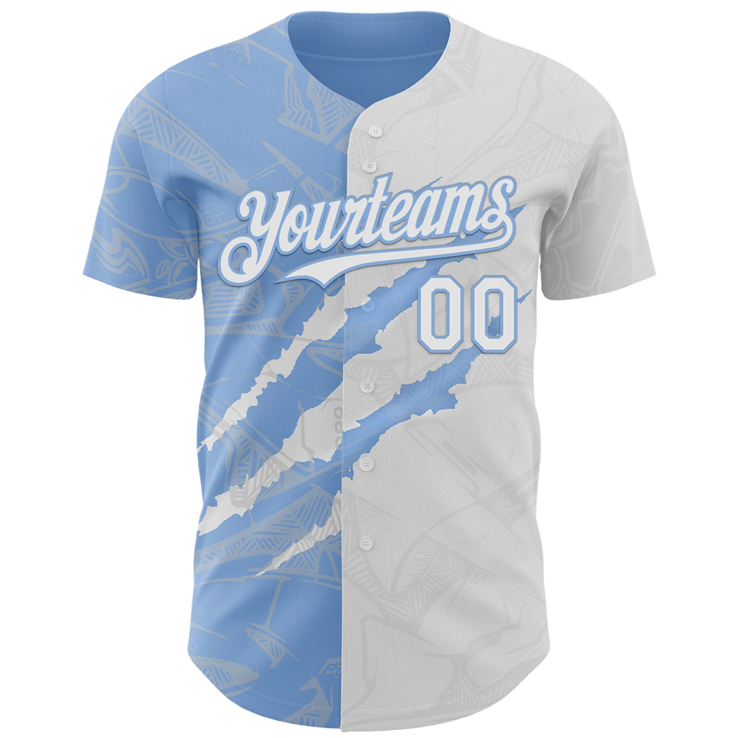 Custom Graffiti Pattern White-Light Blue 3D Scratch Authentic Baseball Jersey - Image 2