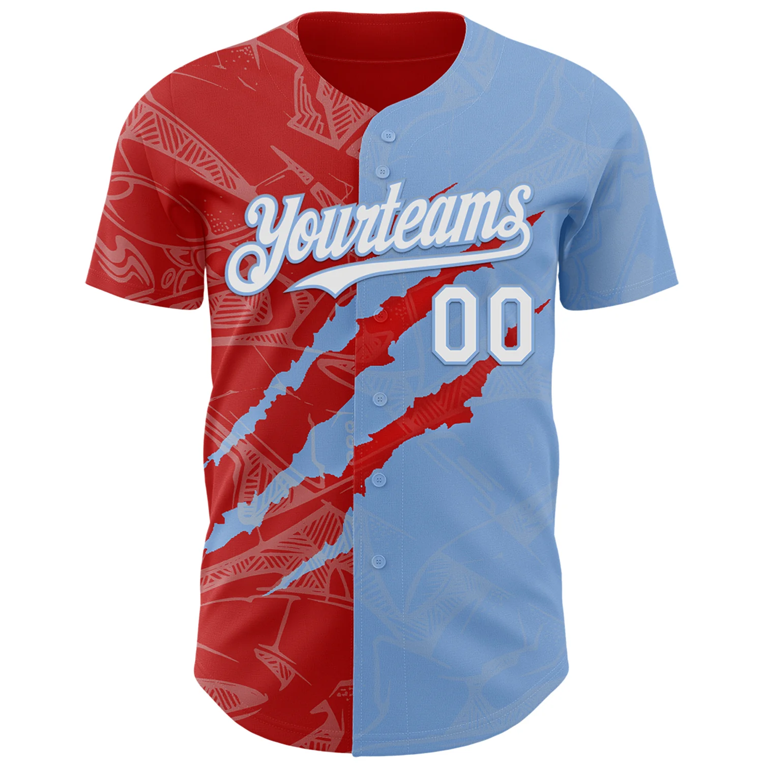 Custom Graffiti Pattern White Light Blue-Red 3D Scratch Authentic Baseball Jersey - Image 2