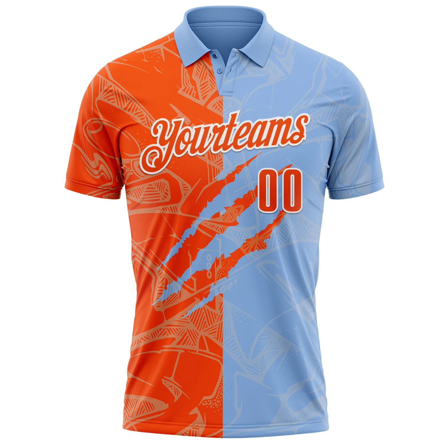 Custom Graffiti Pattern Orange Light Blue-White 3D Scratch Performance Polo Shirt - Image 2