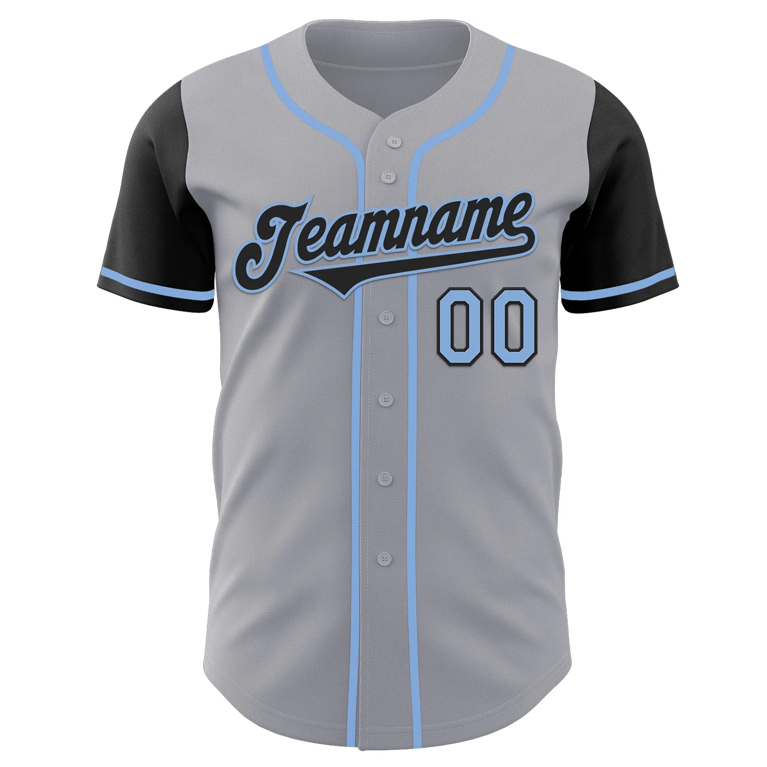 Custom Gray Black-Light Blue Authentic Two Tone Baseball Jersey - Image 2