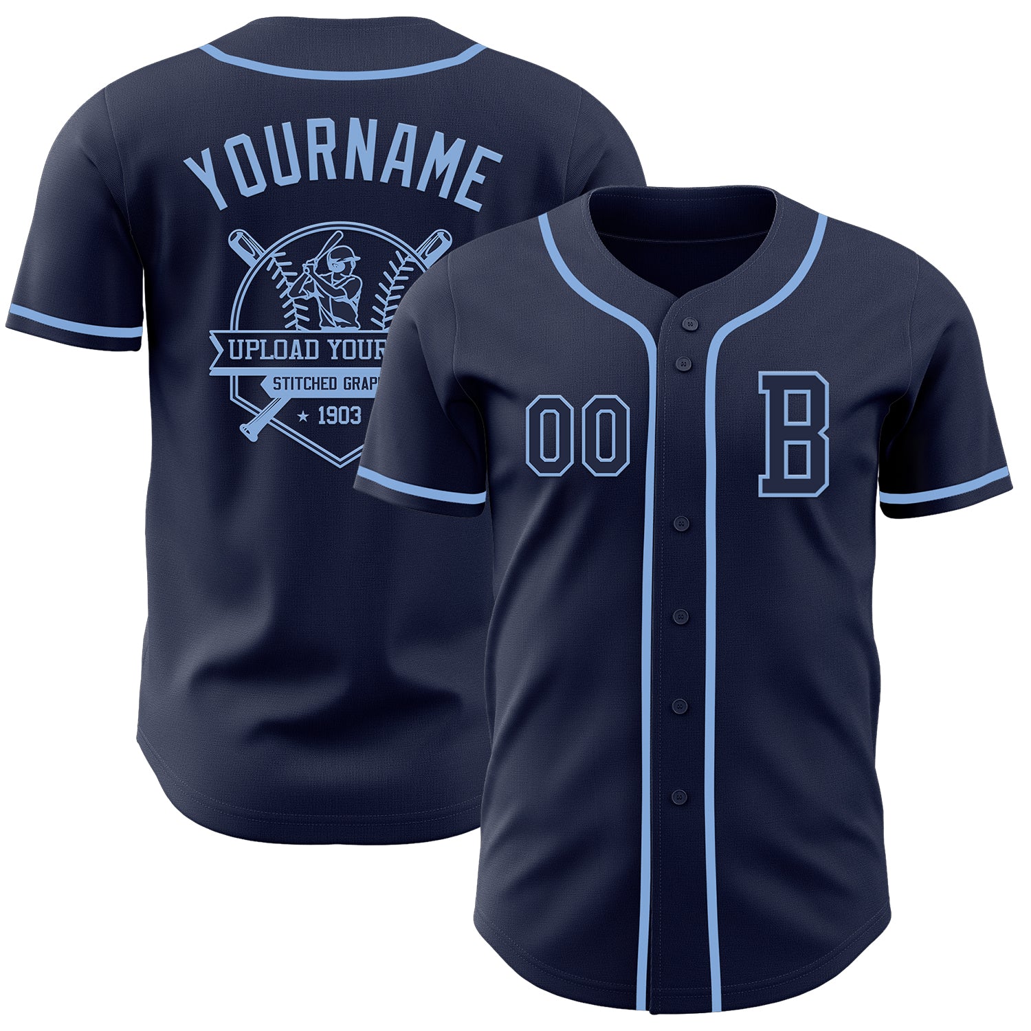 Custom Navy Light Blue Authentic Baseball Jersey - Image 5