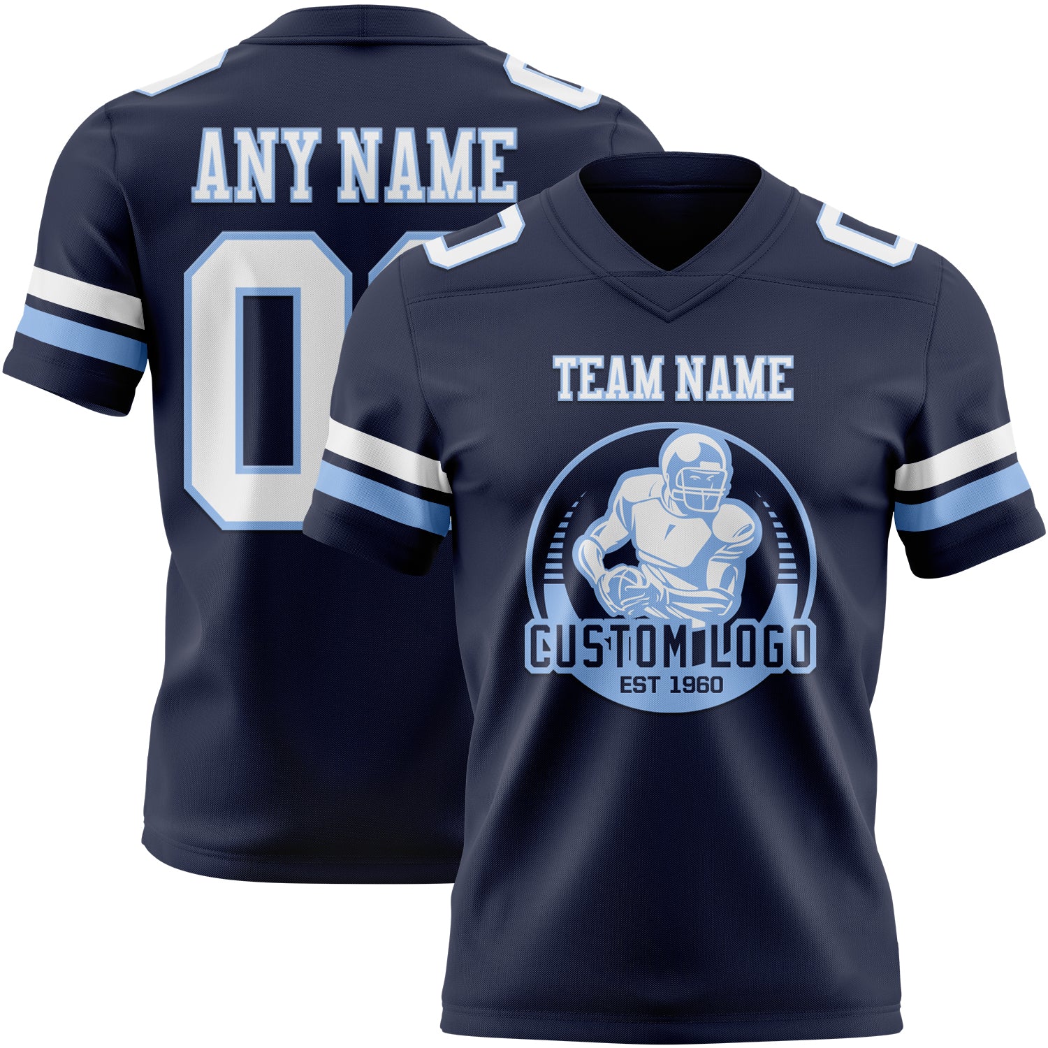 Custom Navy White-Light Blue Authentic Football Jersey - Image 2