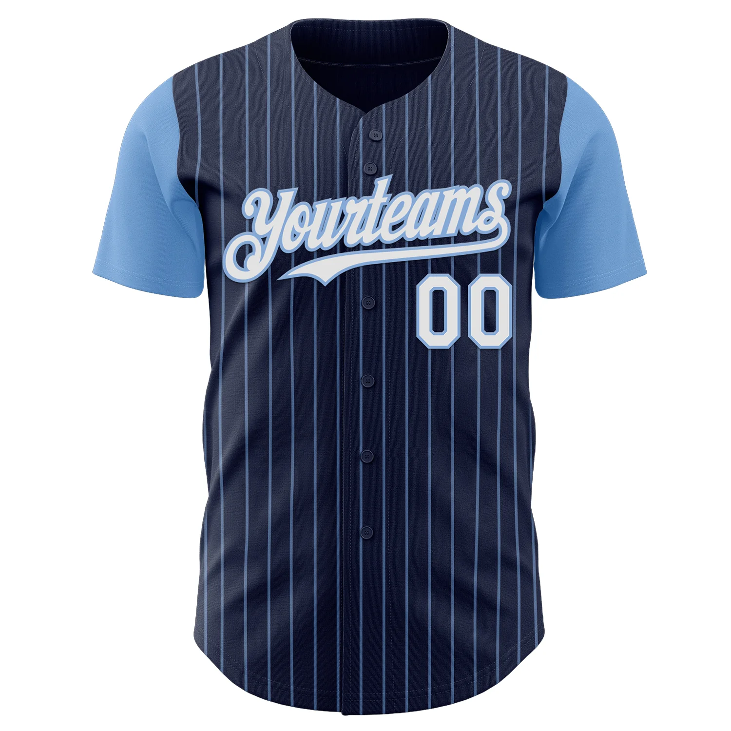 Custom Navy Light Blue Pinstripe White Authentic Two Tone Baseball Jersey - Image 2