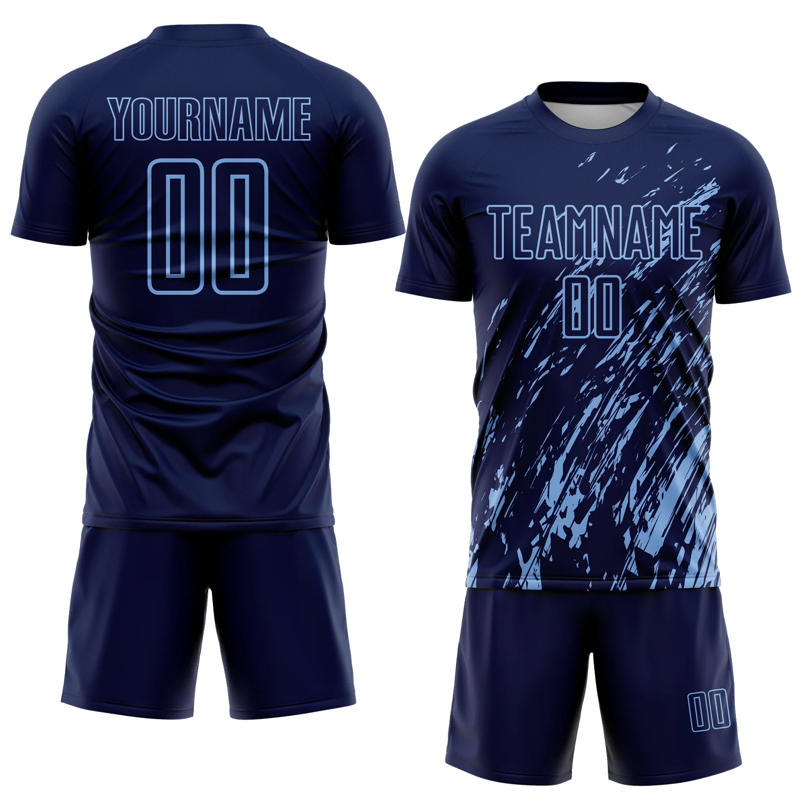 Custom Navy Light Blue Splash Sublimation Soccer Uniform Jersey - Image 2