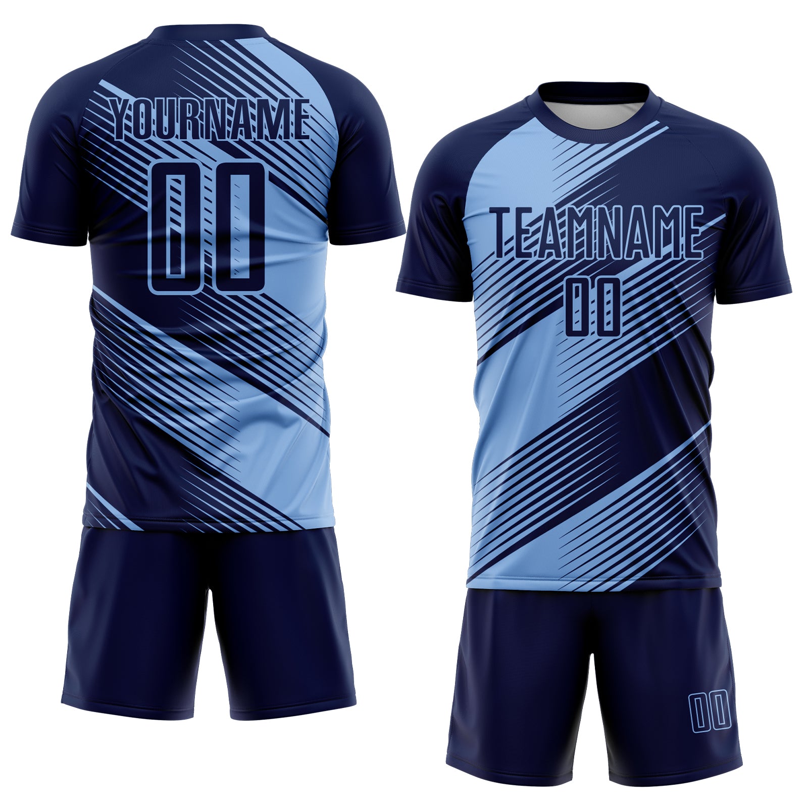 Custom Navy Light Blue Line Sublimation Soccer Uniform Jersey - Image 2