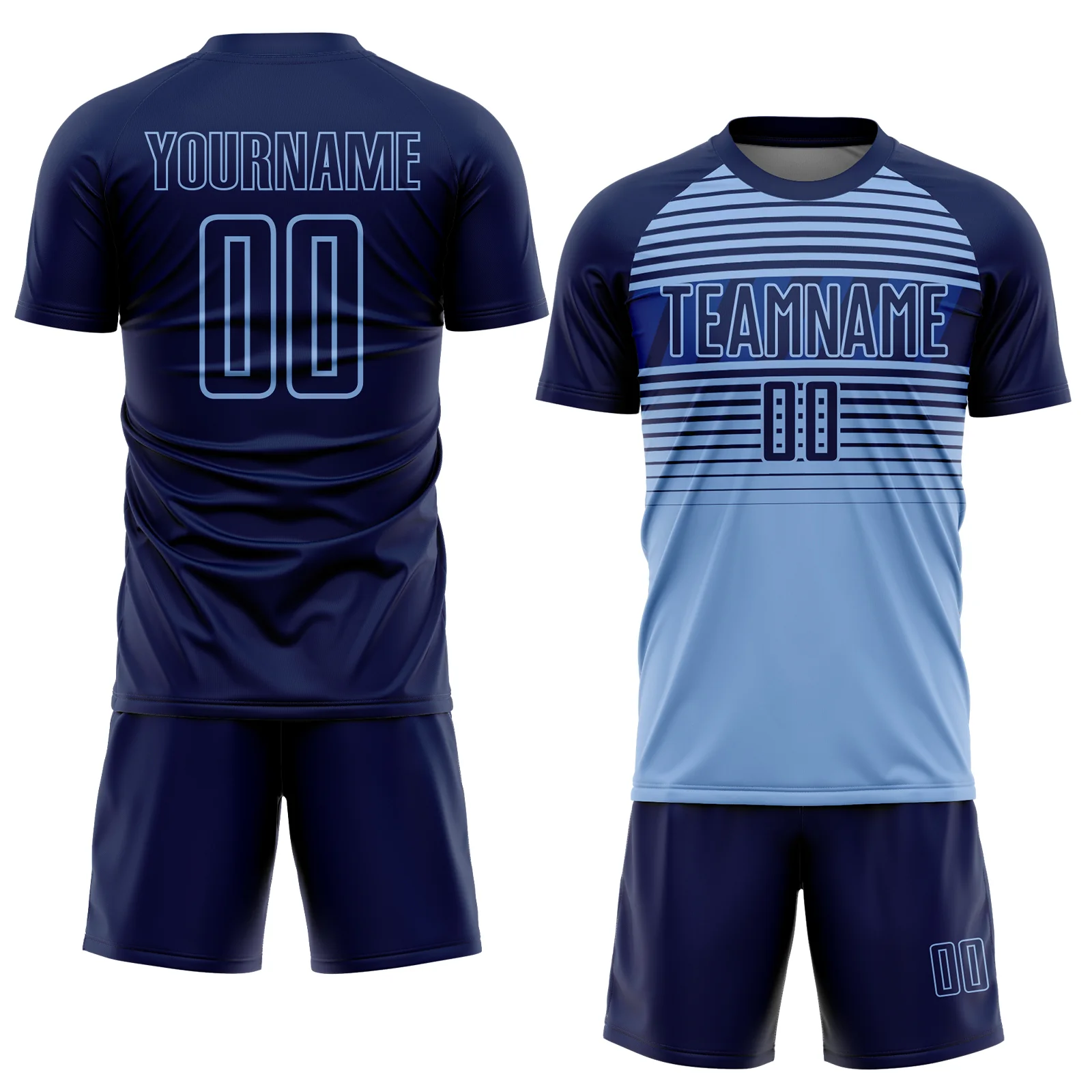 Custom Navy Light Blue-Royal Gradient Horizontal Stripes Sublimation Soccer Uniform Jersey - Image 2