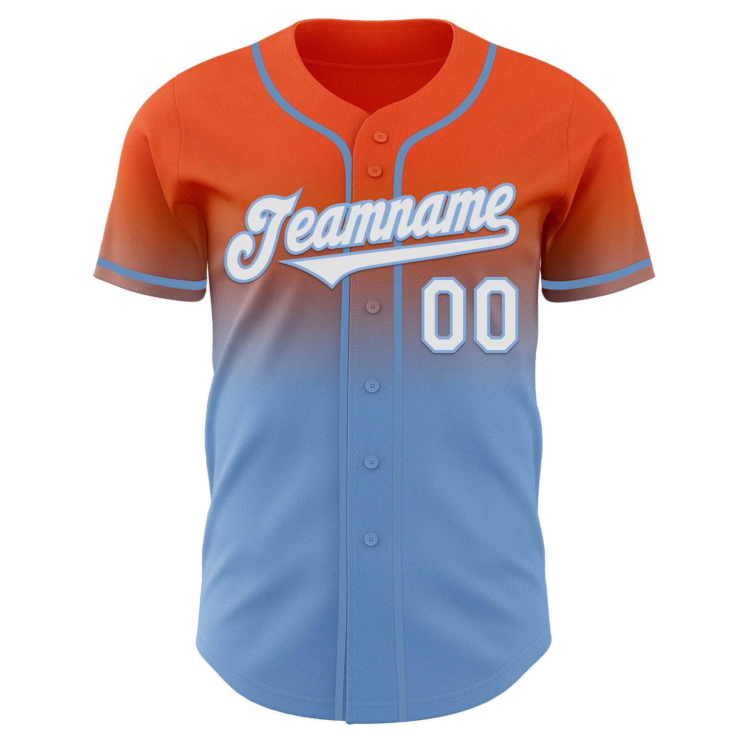 Custom Orange White-Light Blue Authentic Fade Fashion Baseball Jersey - Image 2