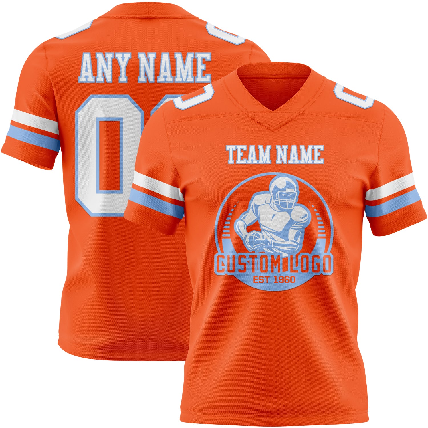 Custom Orange White-Light Blue Authentic Football Jersey - Image 2