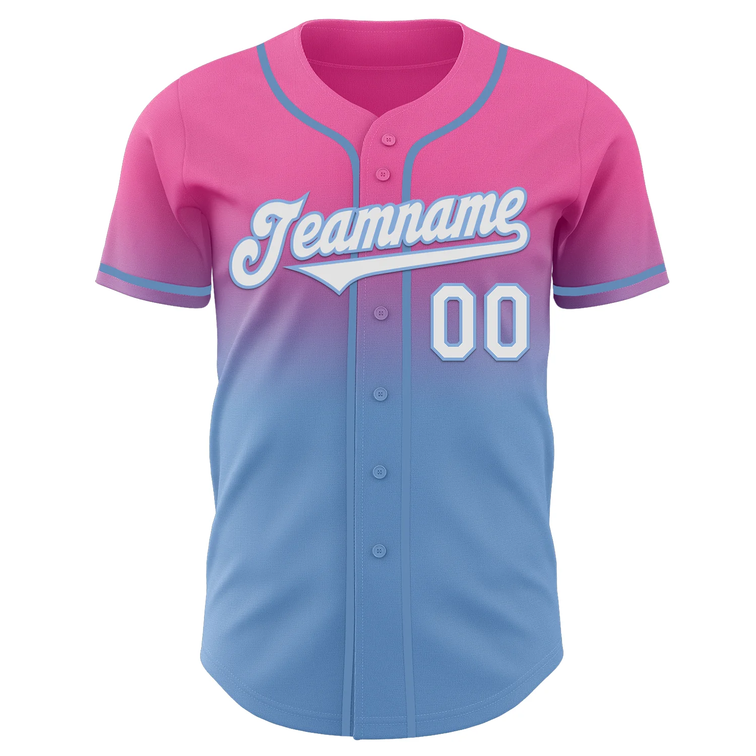 Custom Pink White-Light Blue Authentic Fade Fashion Baseball Jersey - Image 2