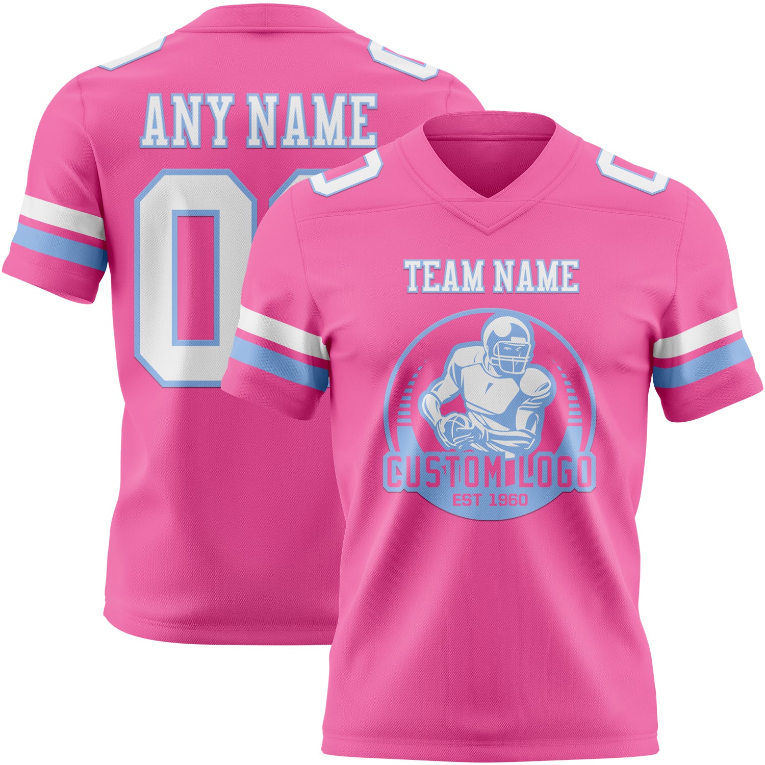 Custom Pink White-Light Blue Authentic Football Jersey - Image 2