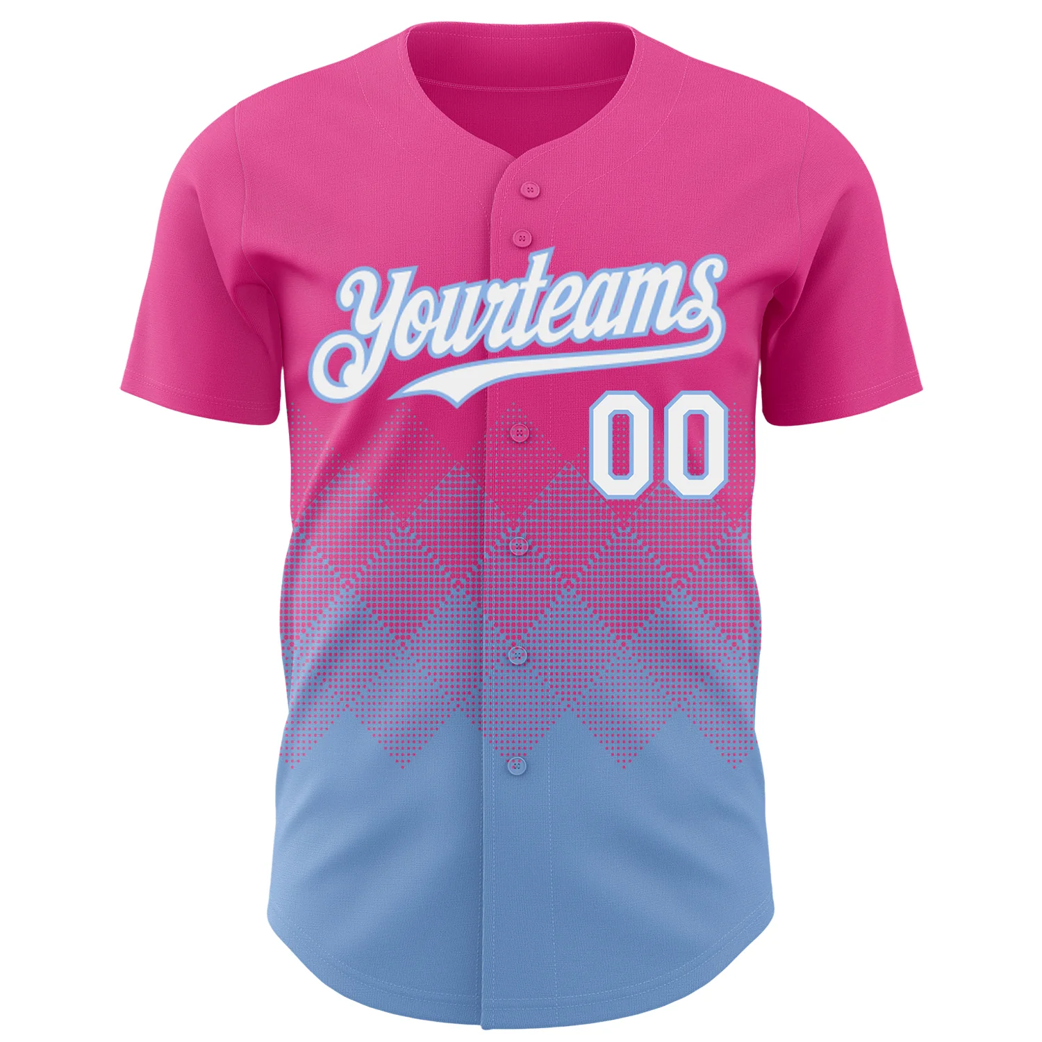 Custom Pink White-Light Blue 3D Gradient Square Shape Authentic Baseball Jersey - Image 2
