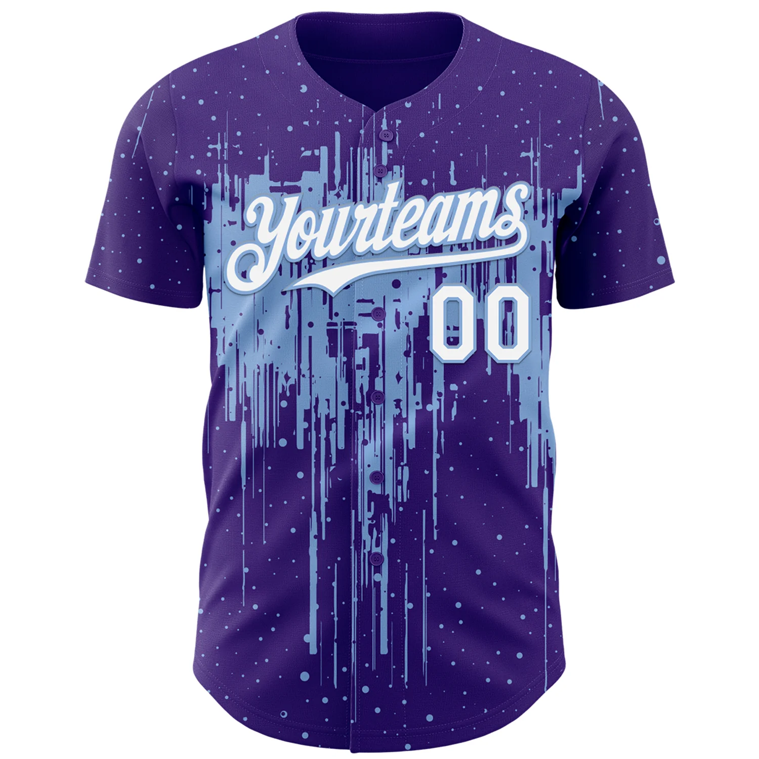 Custom Purple White-Light Blue Dripping Splatter Paint Authentic Baseball Jersey - Image 2