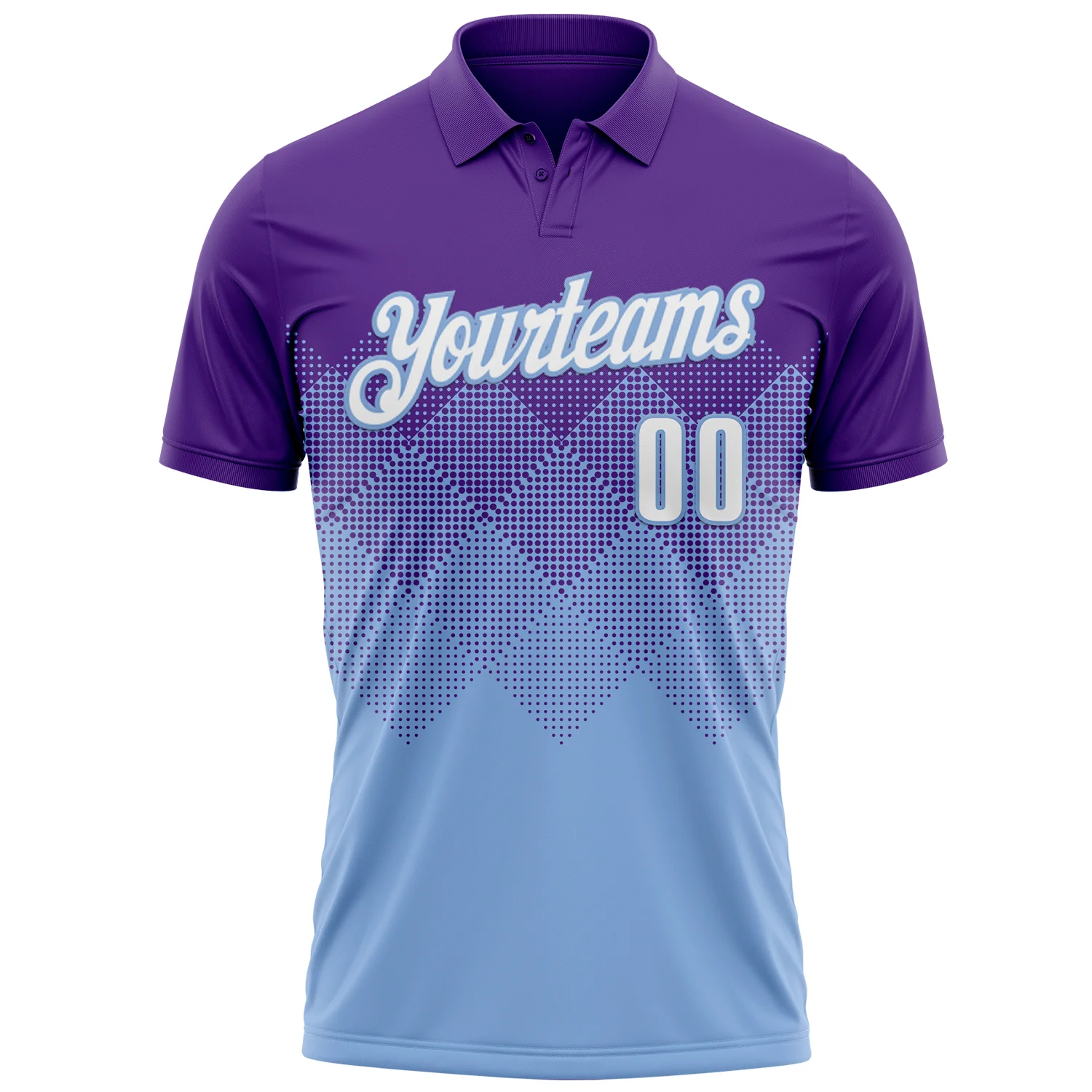 Custom Purple White-Light Blue 3D Gradient Square Shape Performance Polo Shirt - Image 2