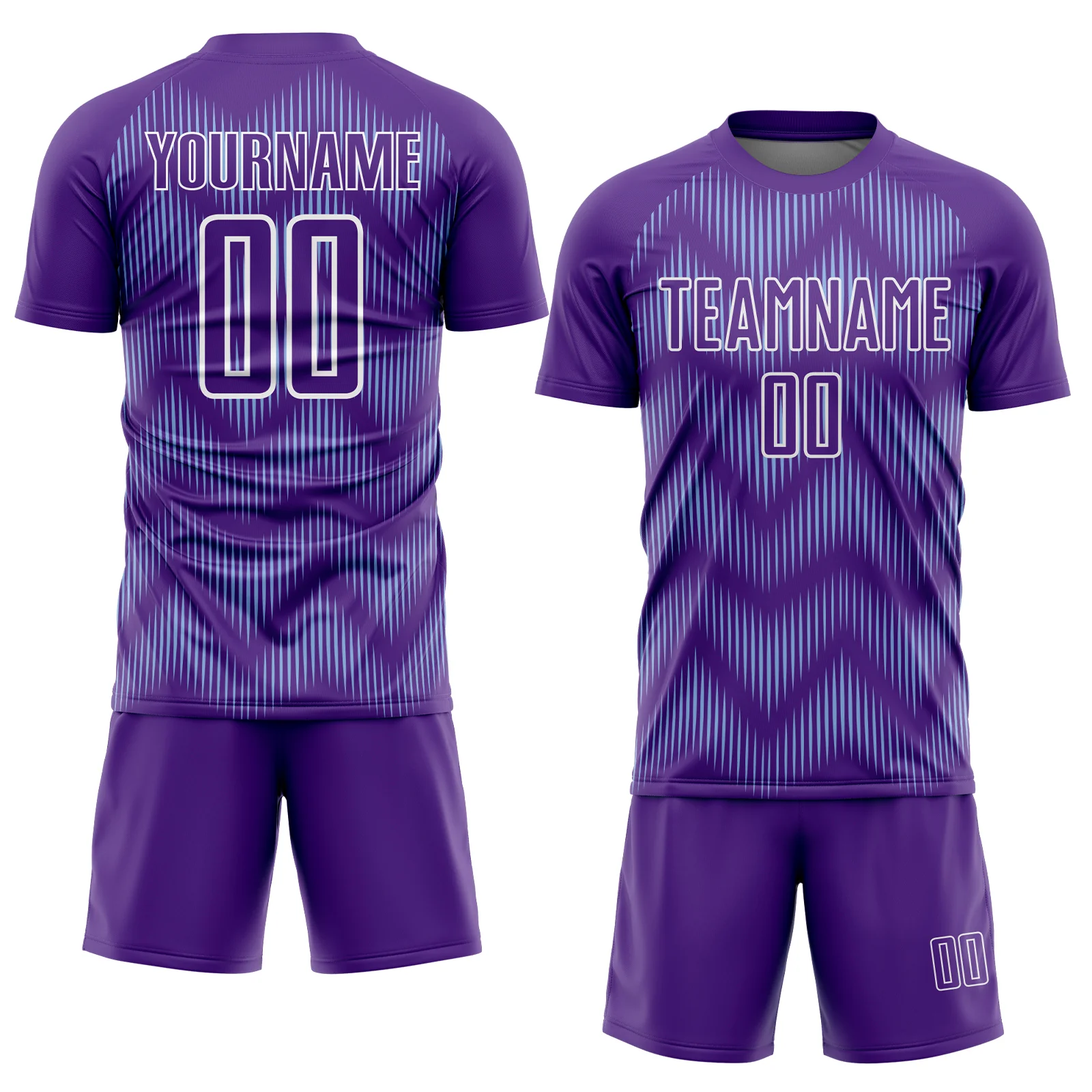 Custom Purple Light Blue-White Line Sublimation Soccer Uniform Jersey - Image 2