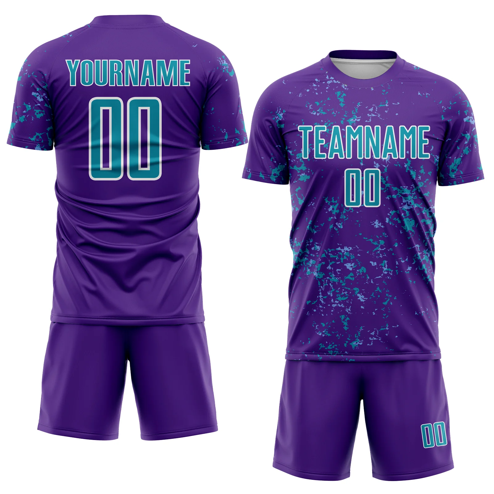 Custom Purple Teal-Light Blue Abstract Fragment Art Sublimation Soccer Uniform Jersey - Image 2
