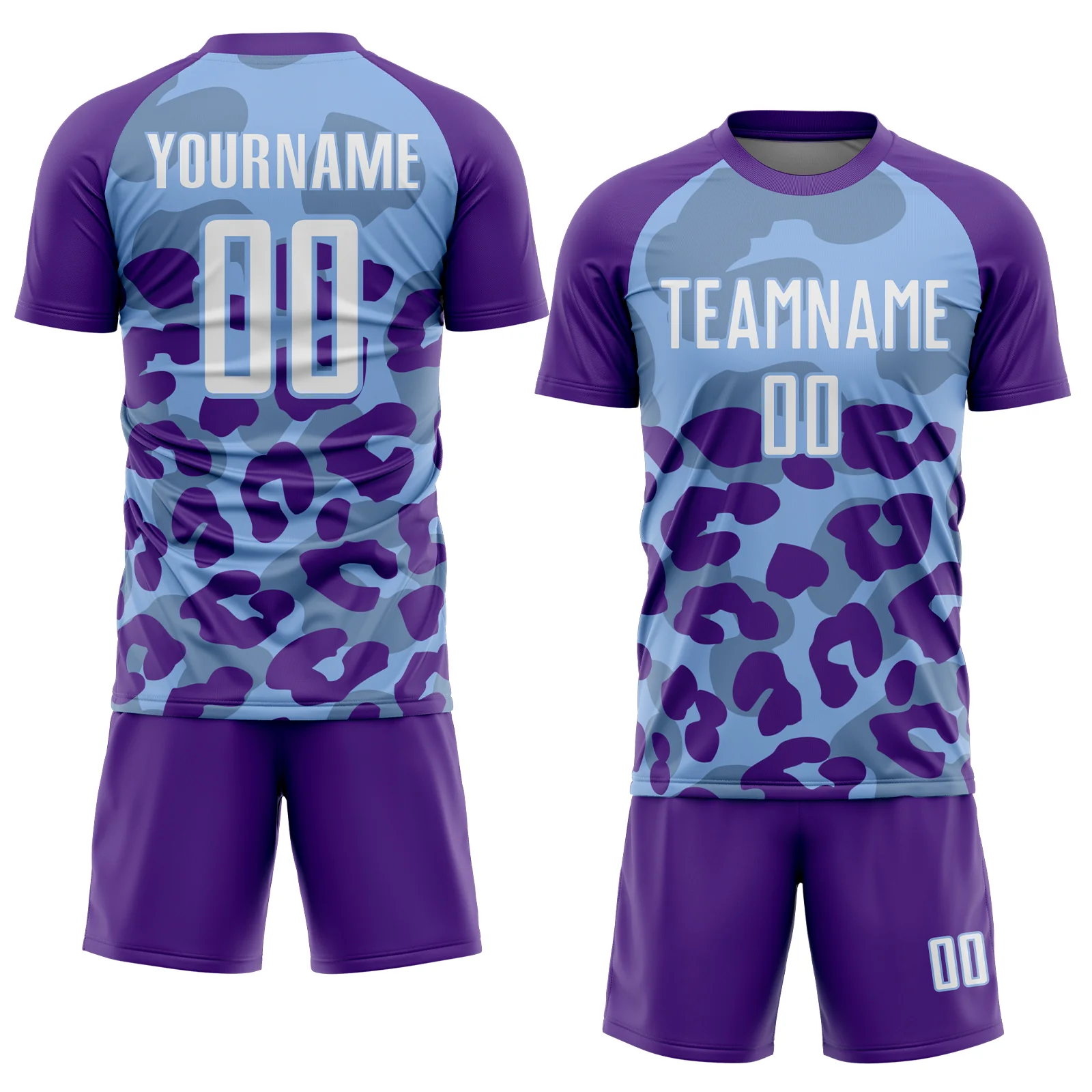 Custom Purple White-Light Blue Animal Leopard Print Sports Sublimation Soccer Uniform Jersey - Image 2