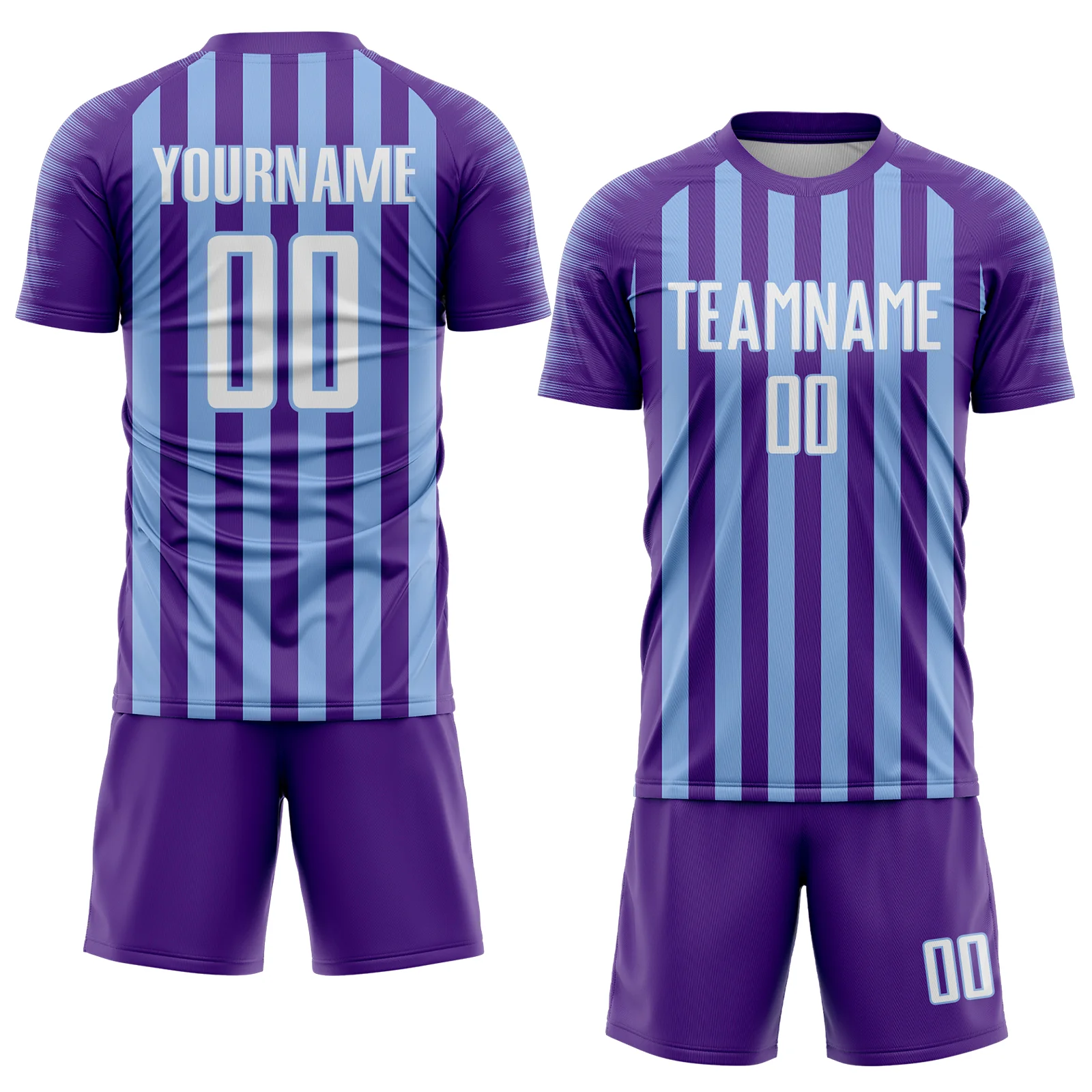 Custom Purple White-Light Blue Stripe Sports Sublimation Soccer Uniform Jersey - Image 2