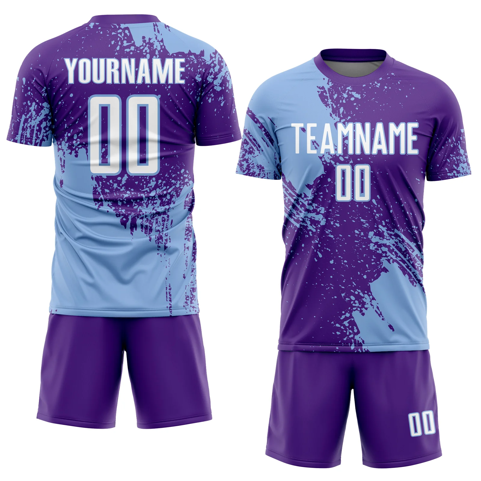 Custom Purple White-Light Blue Abstract Brush Stroke Sports Sublimation Soccer Uniform Jersey - Image 2