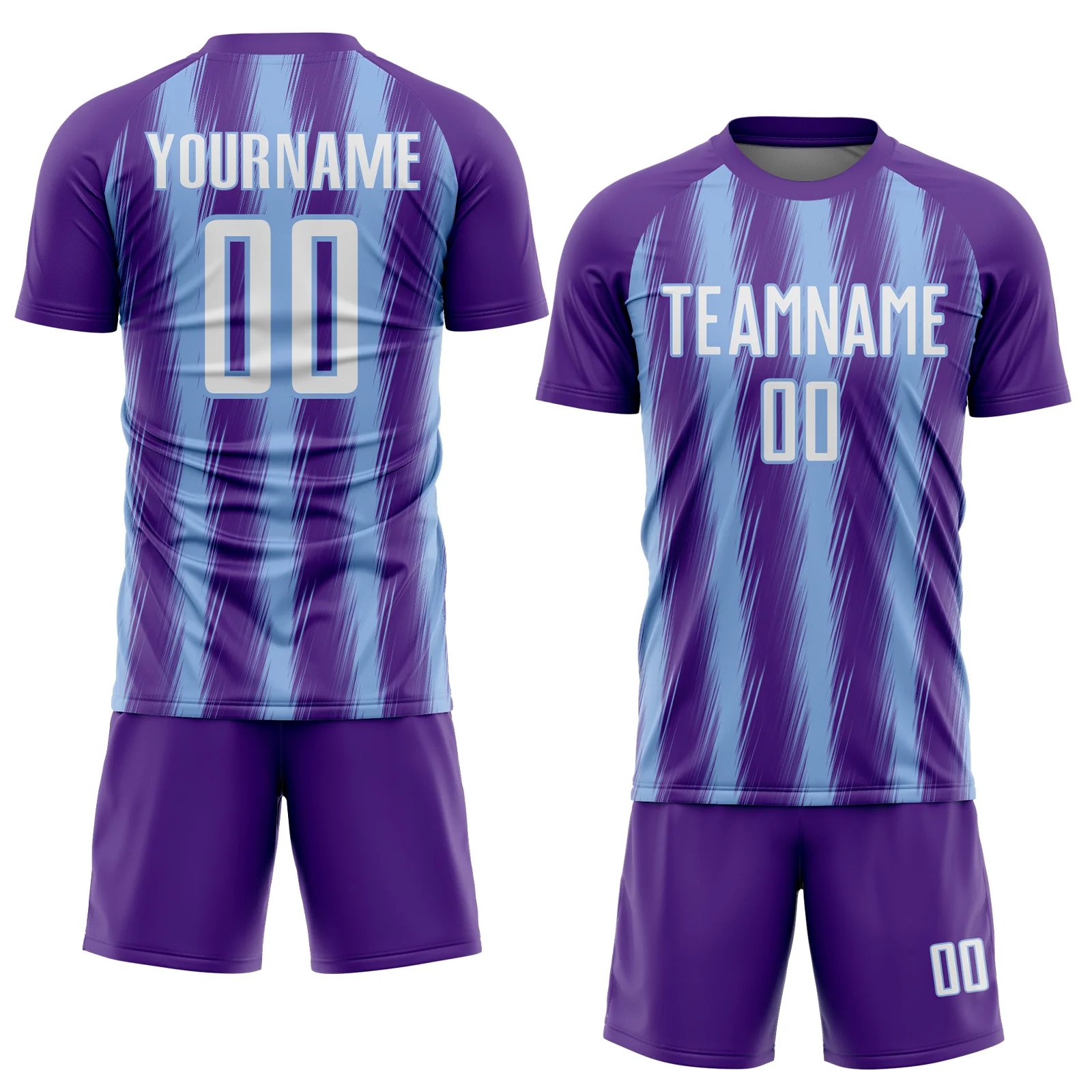 Custom Purple White-Light Blue Vertical Brush Stroke Stripes Sublimation Soccer Uniform Jersey - Image 2