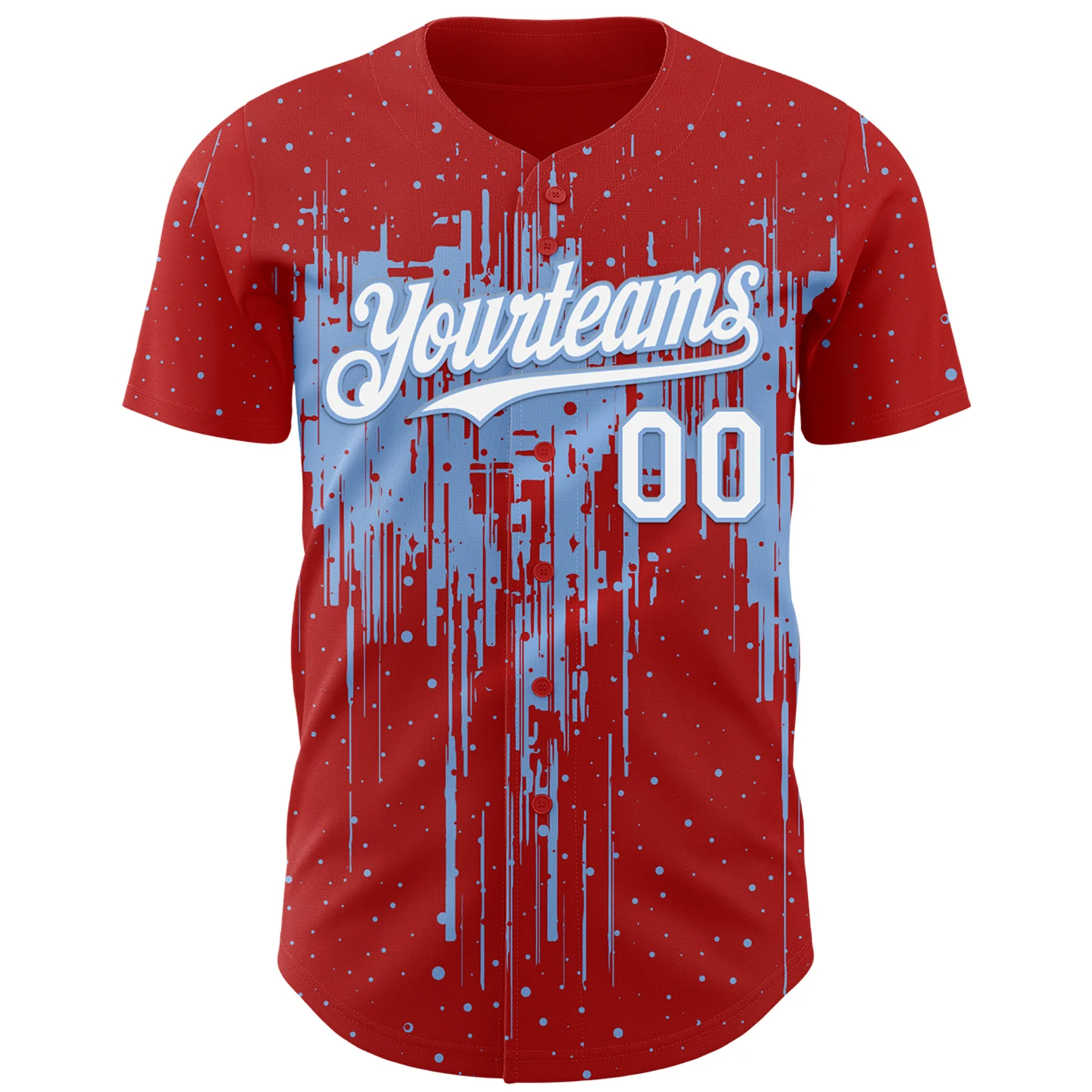 Custom Red White-Light Blue Dripping Splatter Paint Authentic Baseball Jersey - Image 2