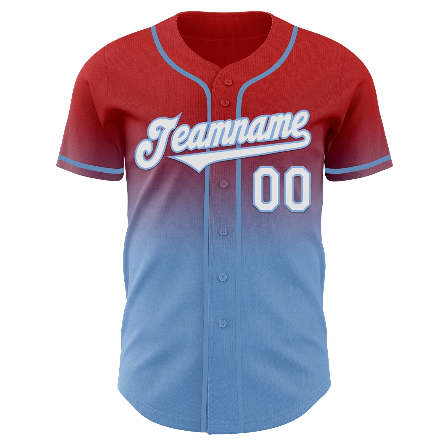 Custom Red White-Light Blue Authentic Fade Fashion Baseball Jersey - Image 2