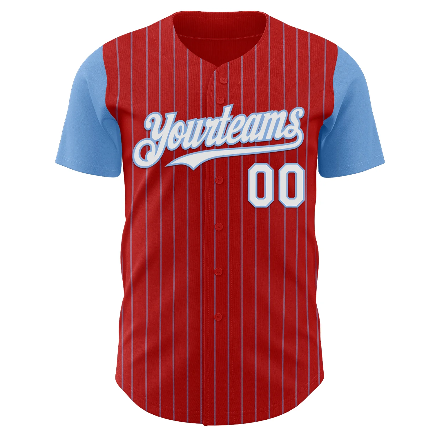 Custom Red Light Blue Pinstripe White Authentic Two Tone Baseball Jersey - Image 2