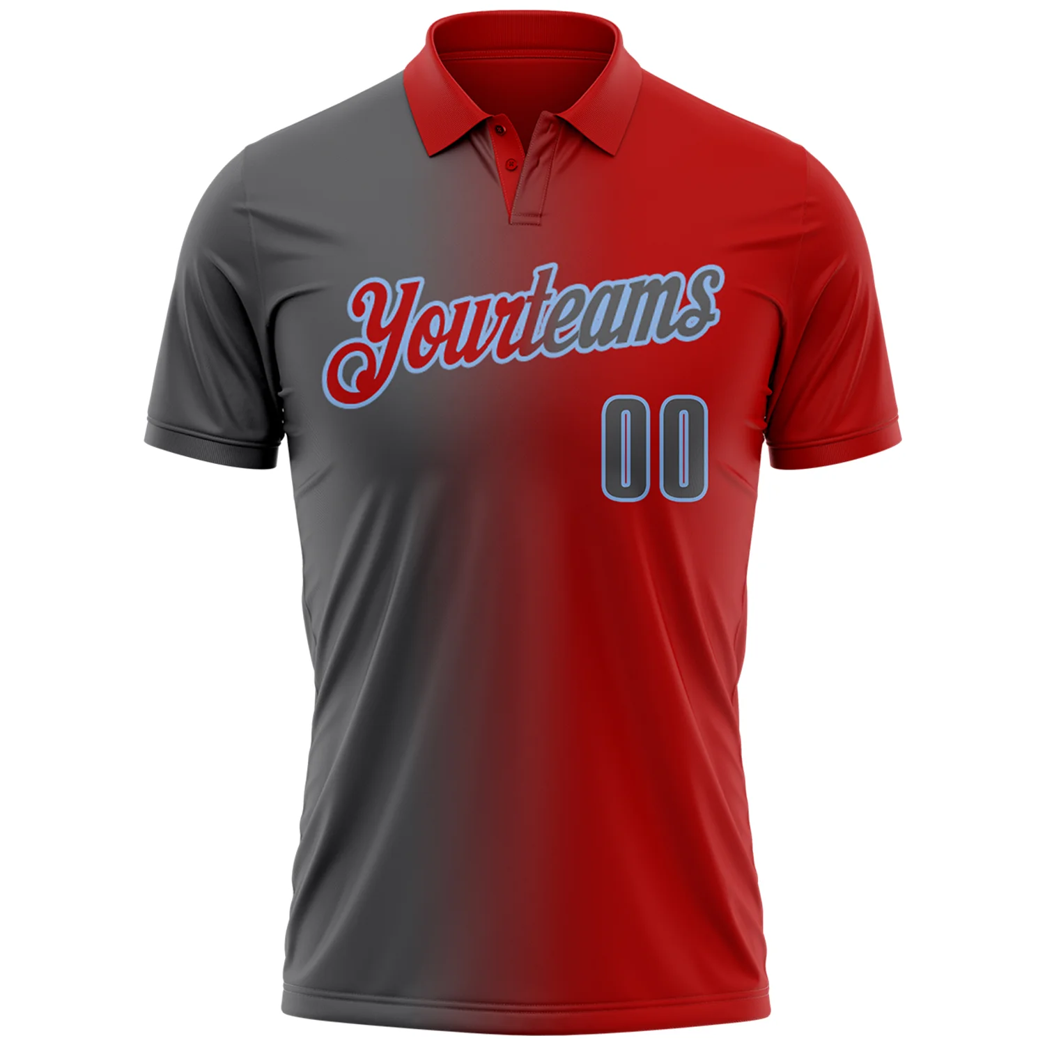 Custom Red Steel Gray-Light Blue 3D Gradient Fashion Performance Polo Shirt - Image 2