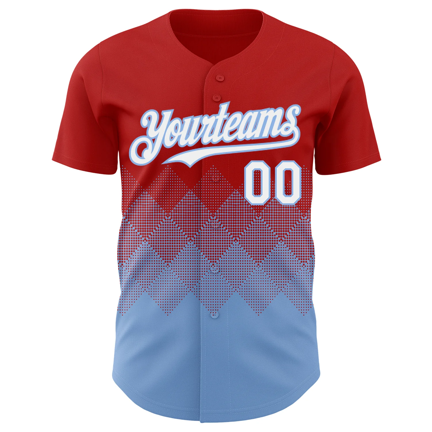 Custom Red White-Light Blue 3D Gradient Square Shape Authentic Baseball Jersey - Image 2
