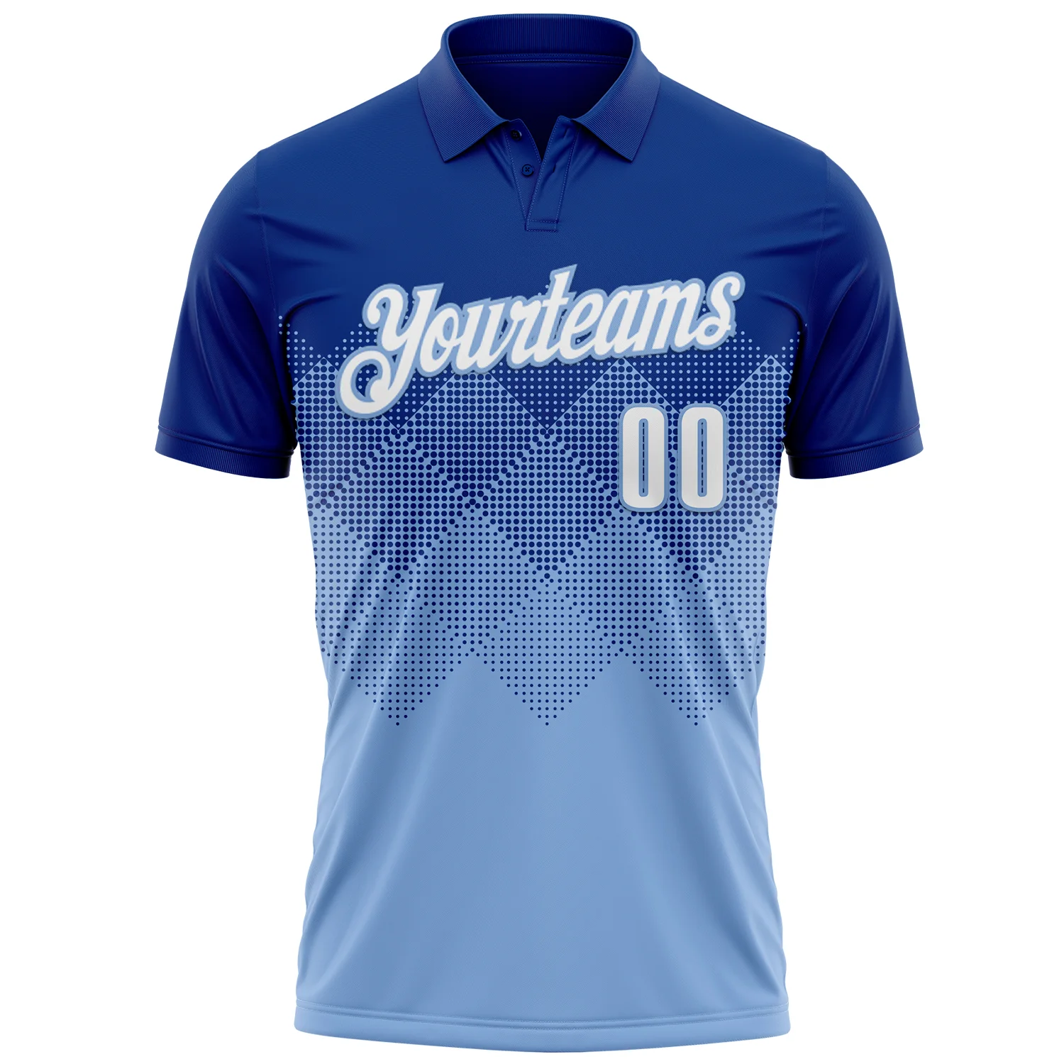 Custom Royal White-Light Blue 3D Gradient Square Shape Performance Polo Shirt - Image 2